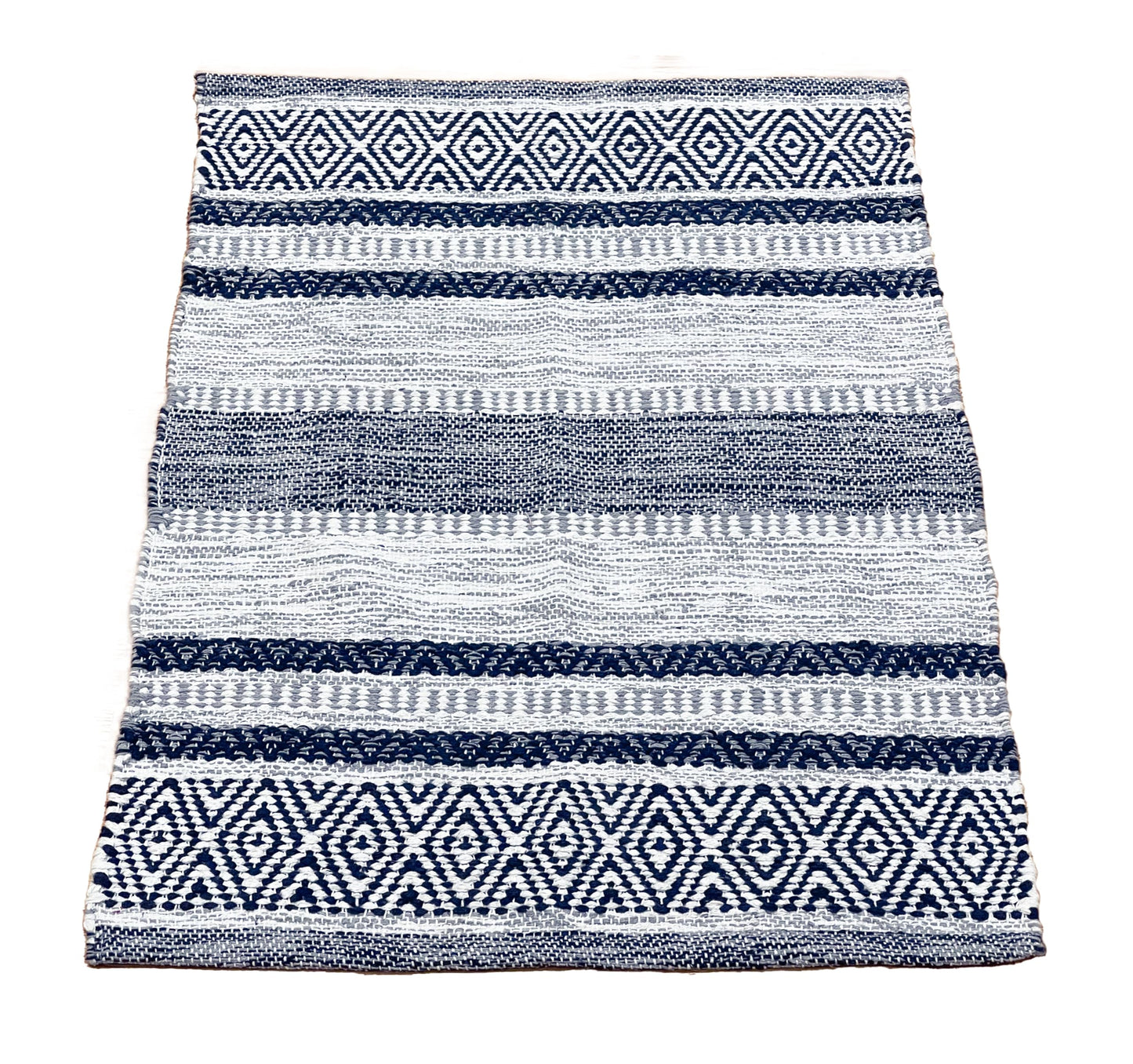 Chardin home Farmhouse Rug 24''x36'' Grey-Navy | Recycled Cotton Hand Woven Rug, Long Boho Rug | Perfect for Hallways, Kitchens, Bathroom, bedrooms, Meditation Yoga Mat | Machine Wash