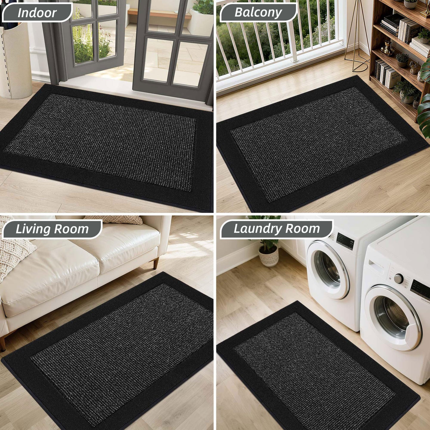 BEQHAUSE Indoor Door Mat 20" x 32", Dirt Trapper Door Mats Non-Slip Entryway Rugs Washable, Resist Dirt Absorbent Welcome Mat, Low Profile Floor Mats for Front Back Door and Entryway, Black