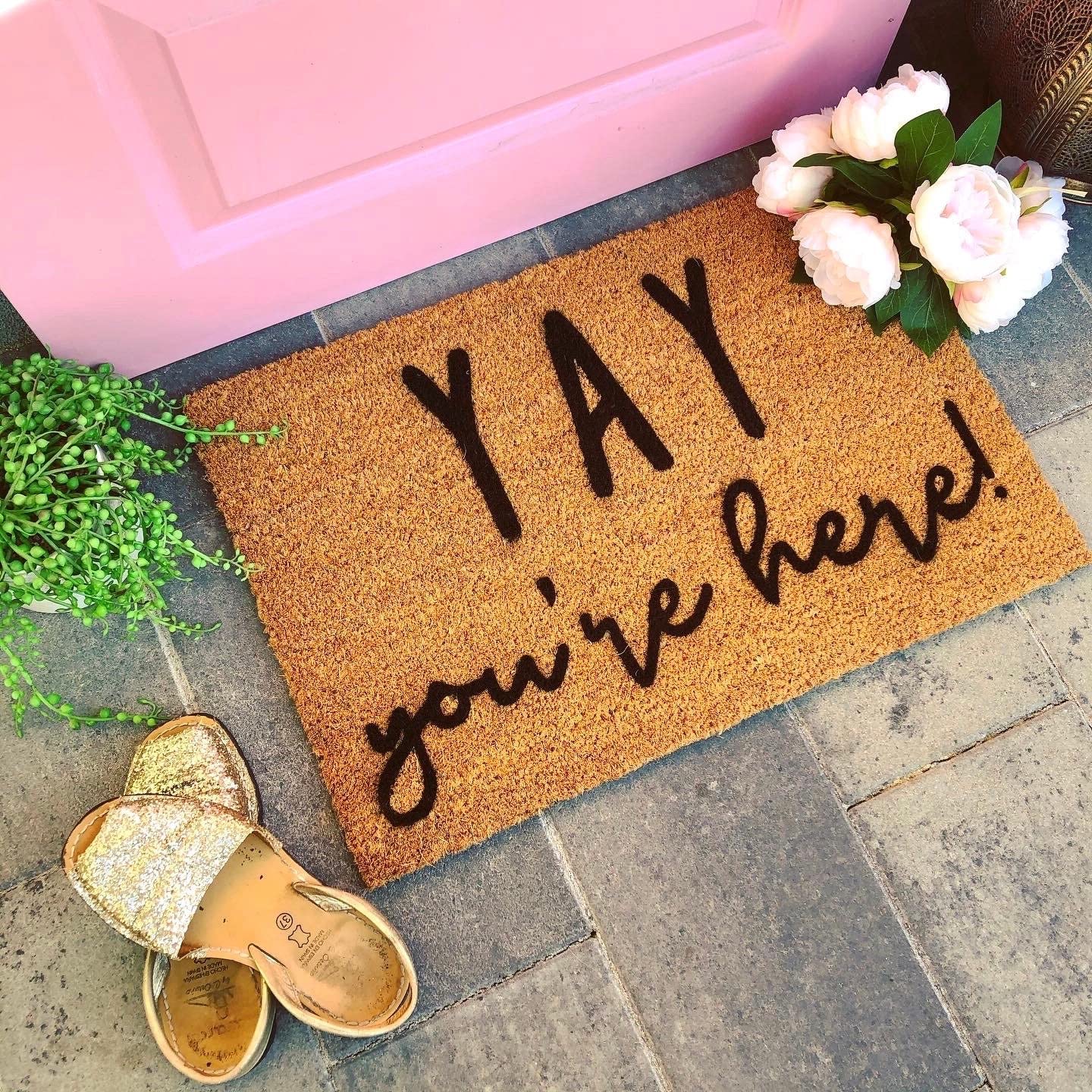 Rooeexe Yay You're Here Welcome Doormat Absorbent Non-Slip Floor Mat Bathroom Mat 24x16 Inch