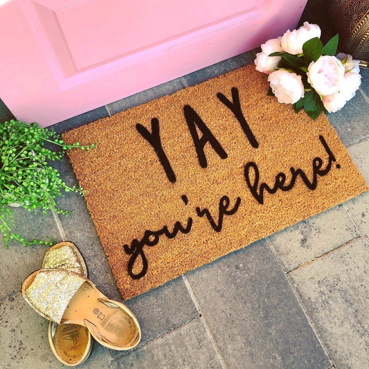 Rooeexe Yay You're Here Welcome Doormat Absorbent Non-Slip Floor Mat Bathroom Mat 24x16 Inch