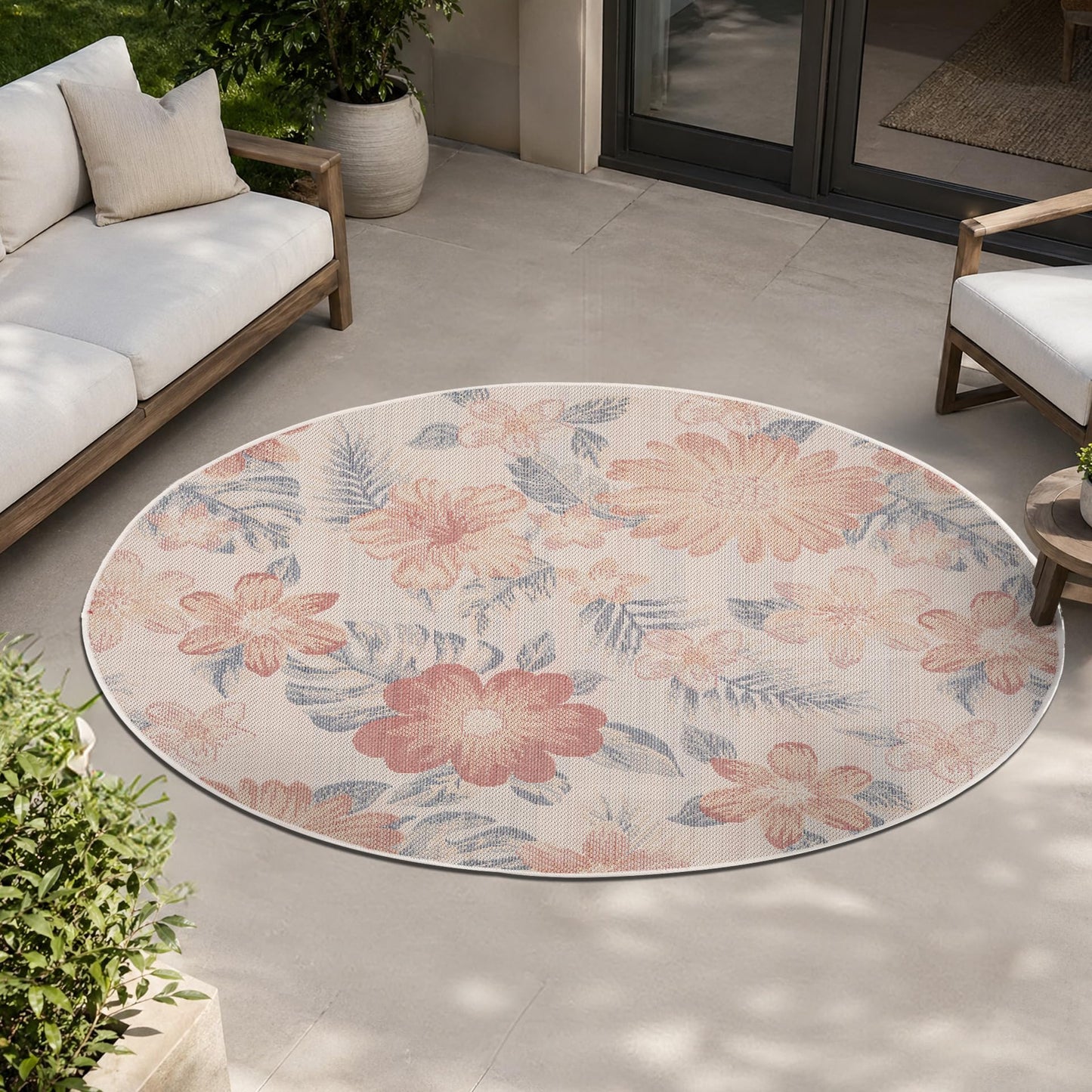 Loom&Crate 5ft Round Outdoor Rug - Pet & Kid Friendly, Versatile for Patio, Deck, Backyard, Indoor & Outdoor Areas, Size: 5'3" Round