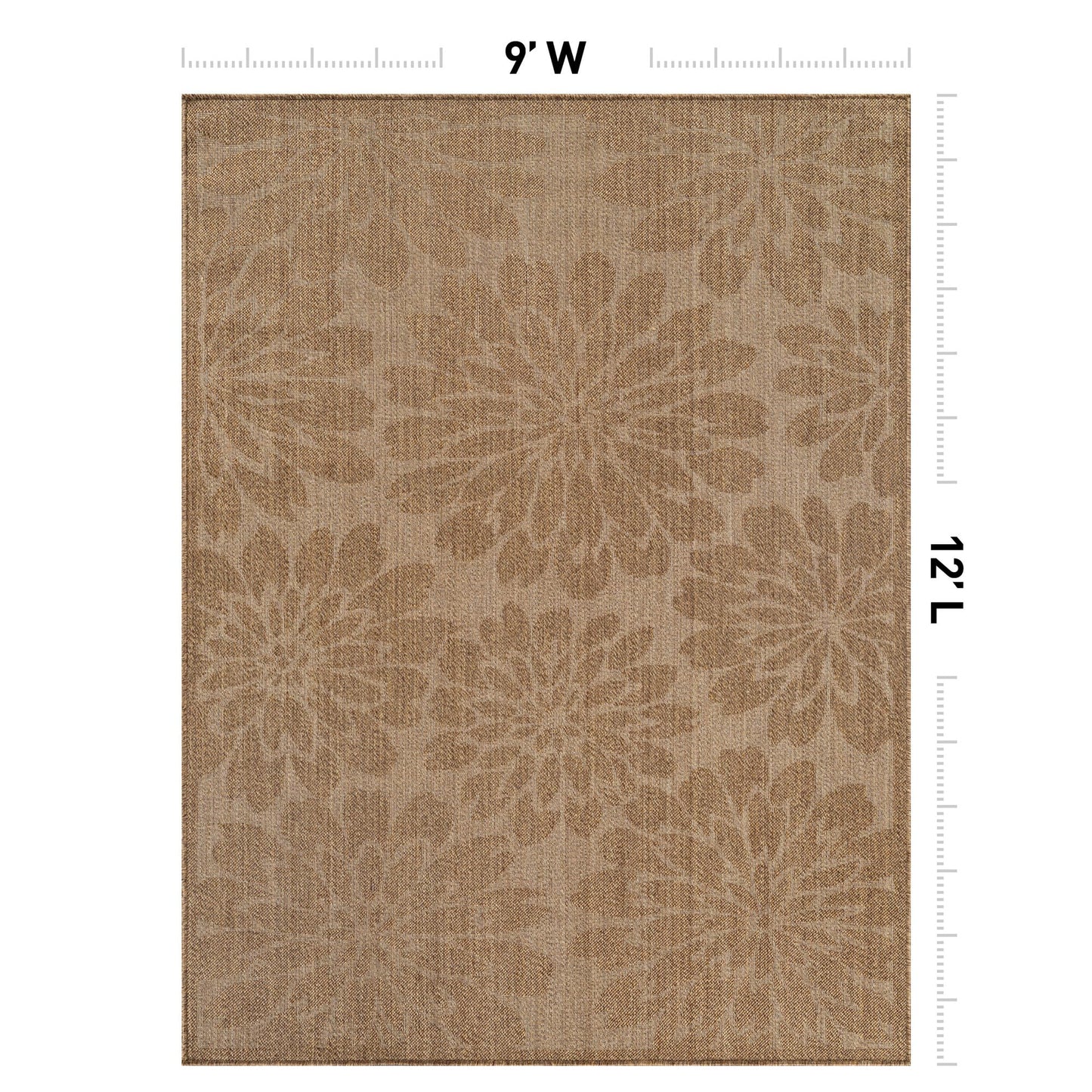 Rugshop Floral Indoor Outdoor Flat Woven Area Rug,Natural Jute-Style,Easy-Care Patio Rug for Backyard Porch Deck Balcony, 9' x 12' Sand/Natural