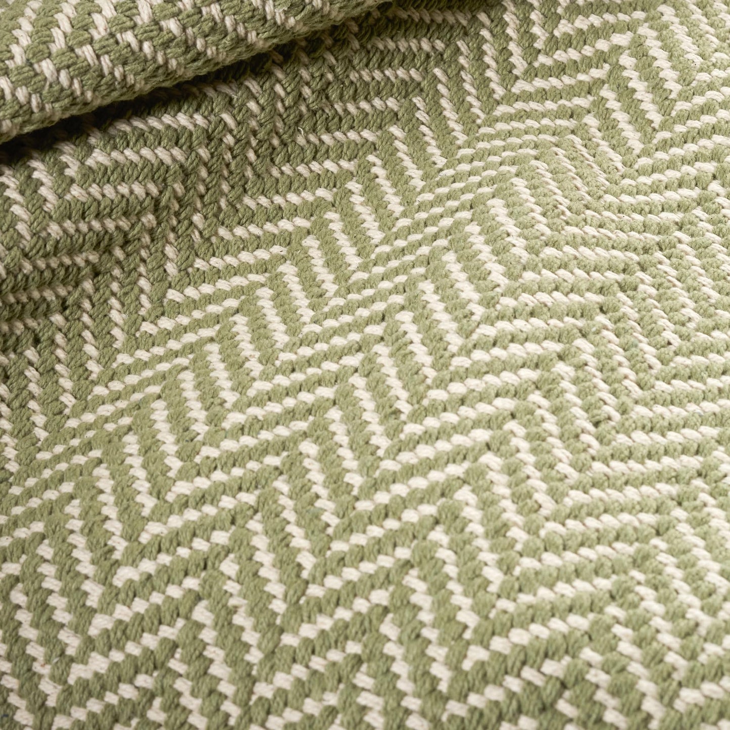 Dash & Albert Herringbone Sage Handwoven Cotton Rug, Runner-2.5 X 8 Feet, Green Geometric Pattern - Premium Luxury Hotel Quality Soft Breathable Hypoallergenic Machine Washable Easy Care All
