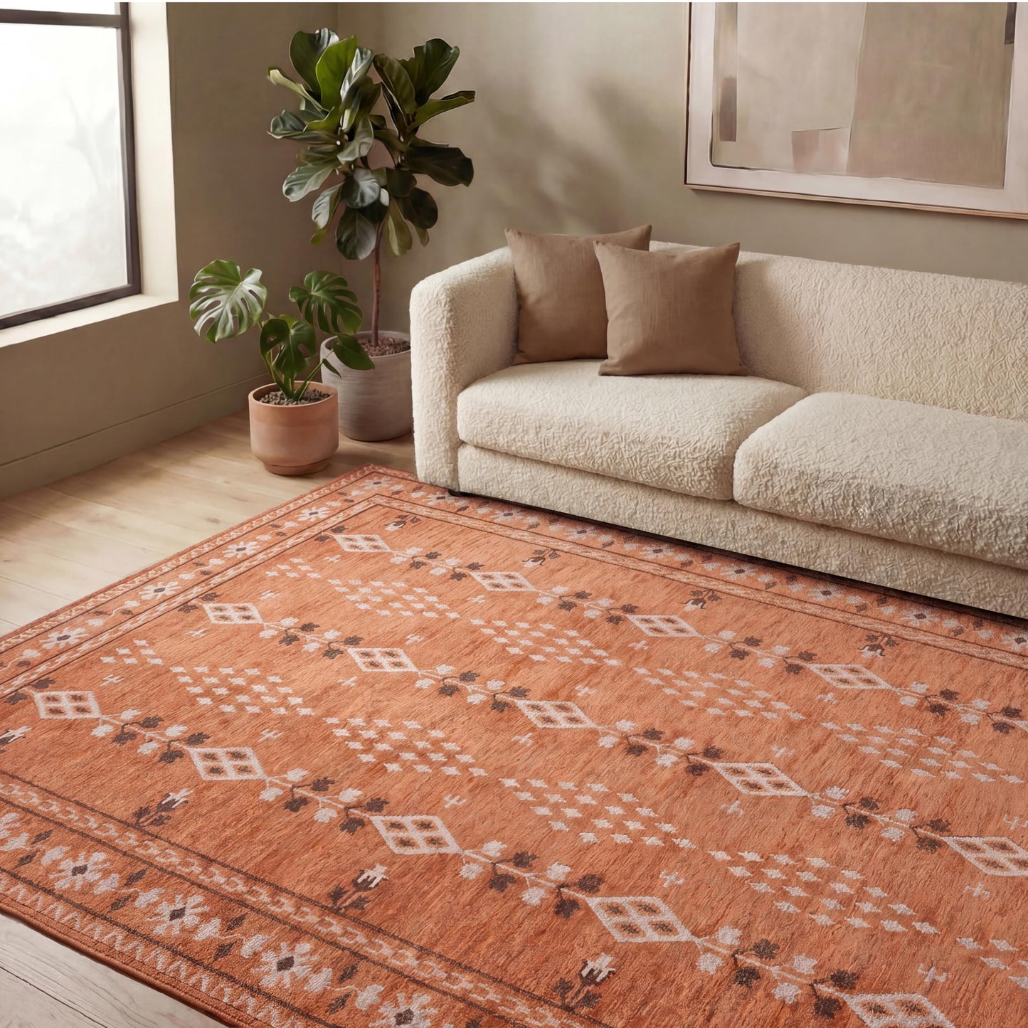 Revival Rugs Garland 8'x10' Washable Area Rug for Living Room Bedroom Dining Room - Oeko-TEX Certified, Peach