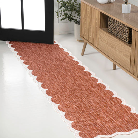 JONATHAN Y Cottage Two-Tone Scalloped Indoor Outdoor Runner Rug 2X8 Terra/Cream, Alice Classic for Backyard, Patio, Porch, Easy-Cleaning, High Traffic, Pet-Friendly, Non-Shedding (SHP103C-28)