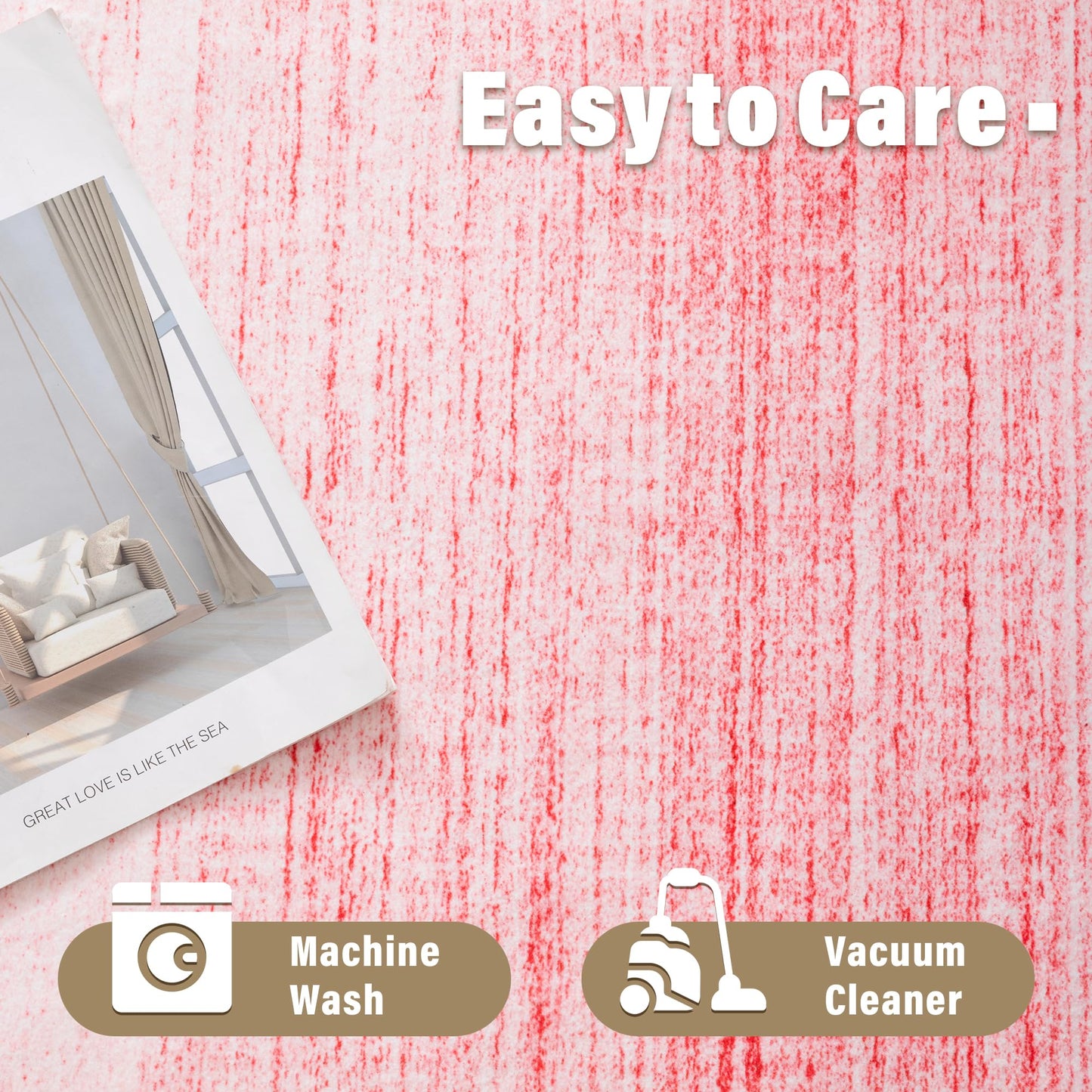 Carvapet 9x12 Area Rug - Pink Gradient Ombre Modern Carpet Low Pile, Non Slip Rubber Backing Easy Clean Foldable Big Thin Floor Rugs for Living Room Bedroom