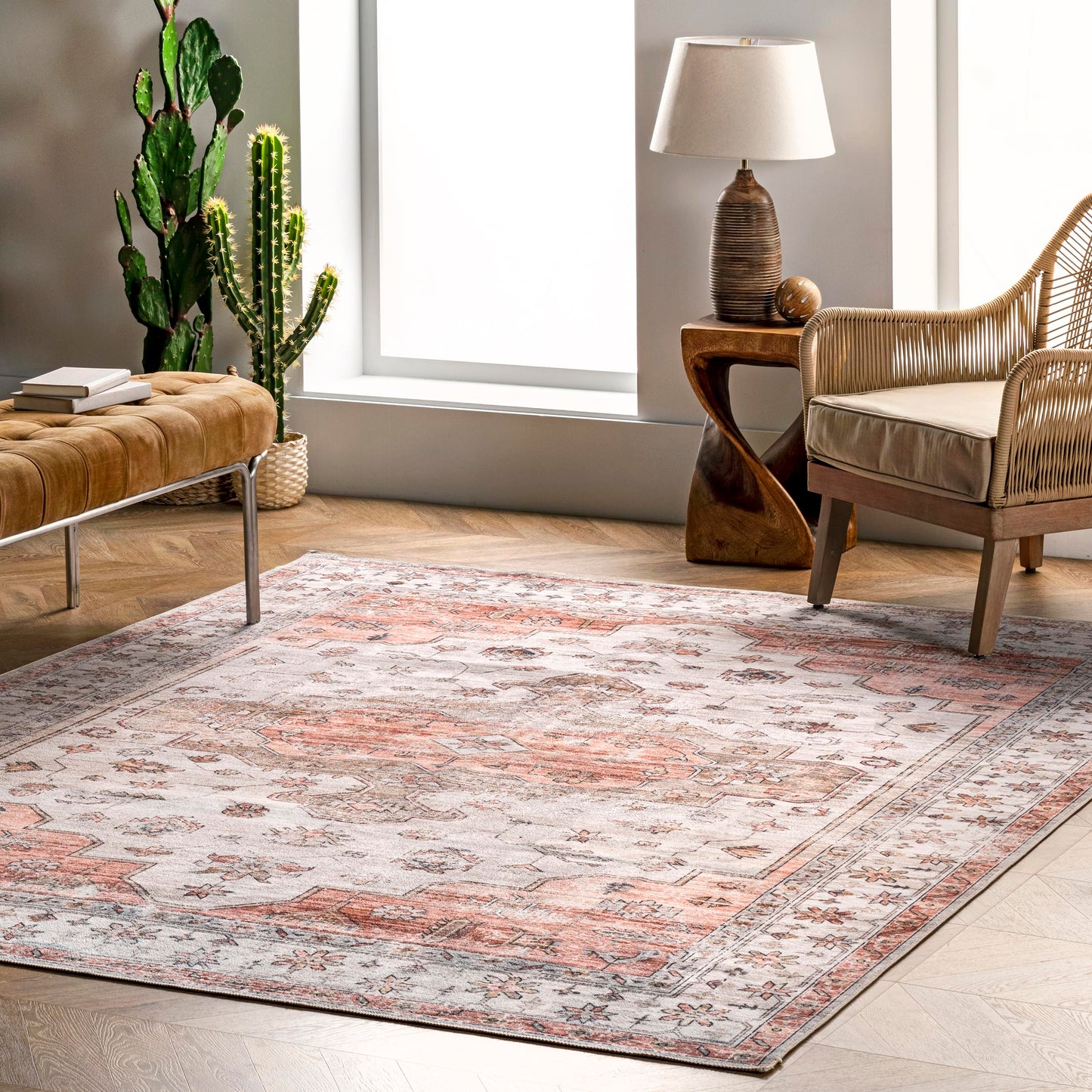 Nuloom SpinClean Banks Beige/Ivory, 5' x 8', Vintage, Soft and Cozy, High Traffic, Stain Resistant, Easy Clean, Durable, Machine Washable Area Rug for Bedroom, Living Room, Dining, Foyer