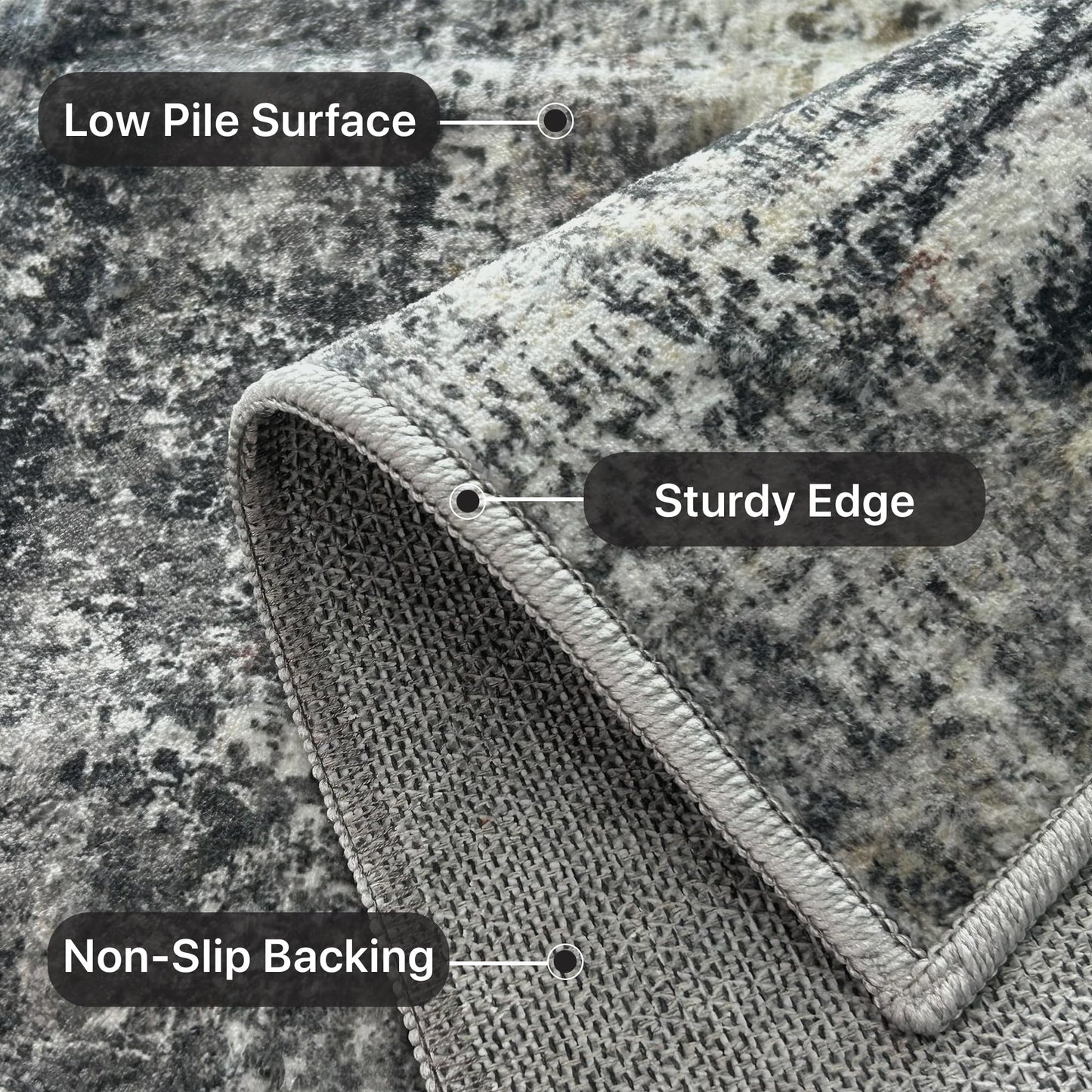 BEIMO Area Rugs 5x7 for Living Room Bedroom, Modern Abstract Machine Washable Soft Dark Gray Rug, Floor Carpet with Non Slip Backing for Dining Room