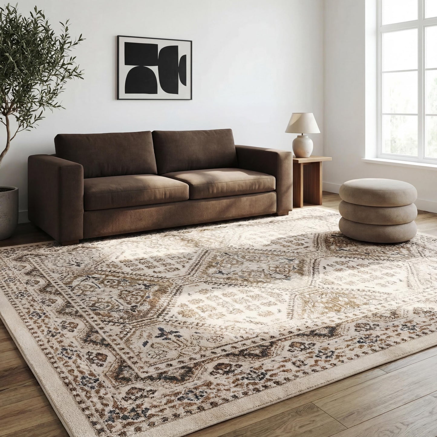 nuLOOM 2x3 Becca Traditional Tiled Area Rug, Beige, Faded Transitional Design, Stain Resistant, For Bedroom, Dining Room, Living Room, Hallway, Office, Kitchen, Entryway