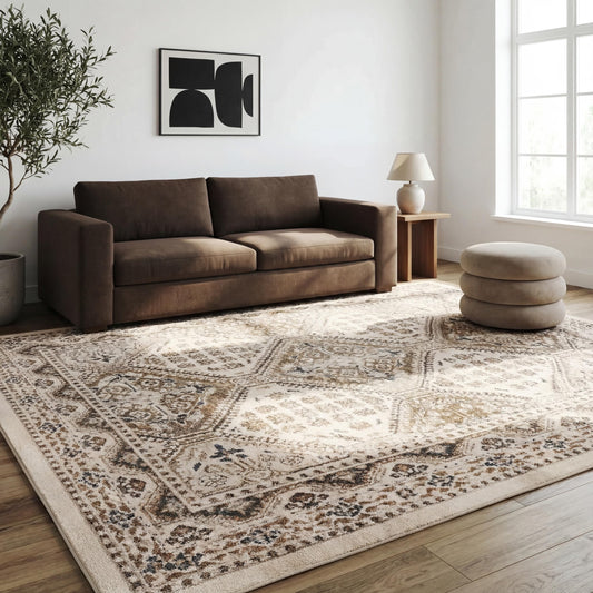nuLOOM 2x3 Becca Traditional Tiled Area Rug, Beige, Faded Transitional Design, Stain Resistant, For Bedroom, Dining Room, Living Room, Hallway, Office, Kitchen, Entryway