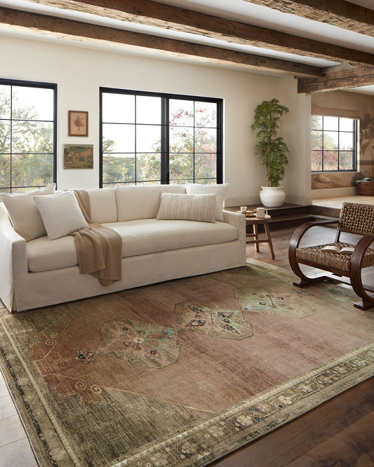 Loloi Magnolia Home by Joanna Gaines Sinclair Collection SIN-06 Clay/Tobacco 5'-0" x 7'-0", .25" Pile Height, Machine Washable, Area Rug
