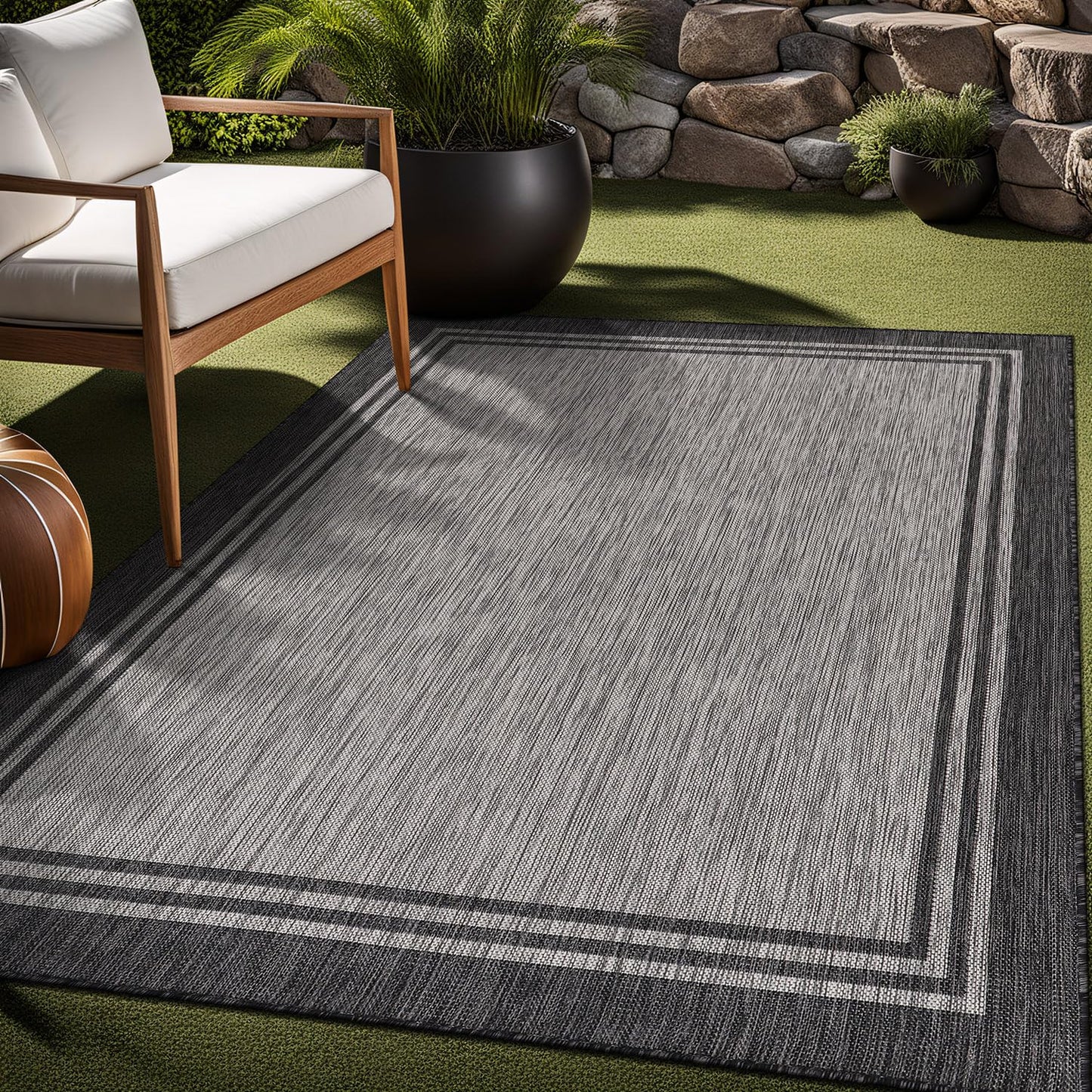 Luul Home Bordered Outdoor Rug 9x12 Washable Outside Carpet for Indoor Patio Porch Waterproof Easy Cleaning Non Shedding Area Rugs Dark Gray 9 x 12