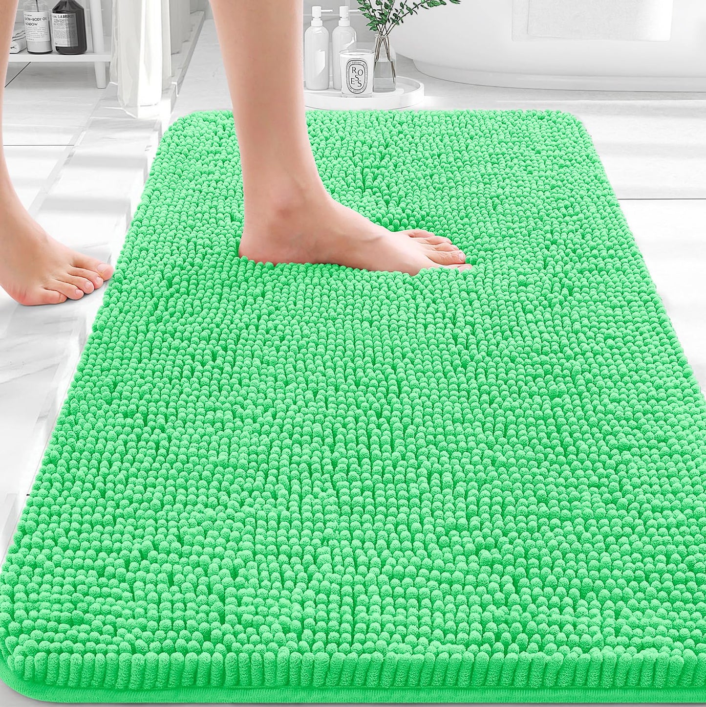 OLANLY Bathroom Rugs 36x24, Extra Soft Absorbent Chenille Bath Rugs, Rubber Backing Quick Dry, Machine Washable Bath Mats for Bathroom Floor, Tub and Shower, Home Decor Accessories, Mint Green