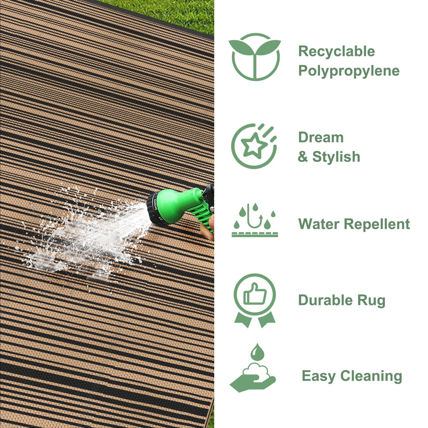 GENIMO Outdoor Rug for Patio Clearance, 5'x8' Reversible Plastic Straw Rugs, Lightweight Waterproof RV Camping Mat for Camper, Balcony, Deck, Backyard, Picnic, BlackBrown