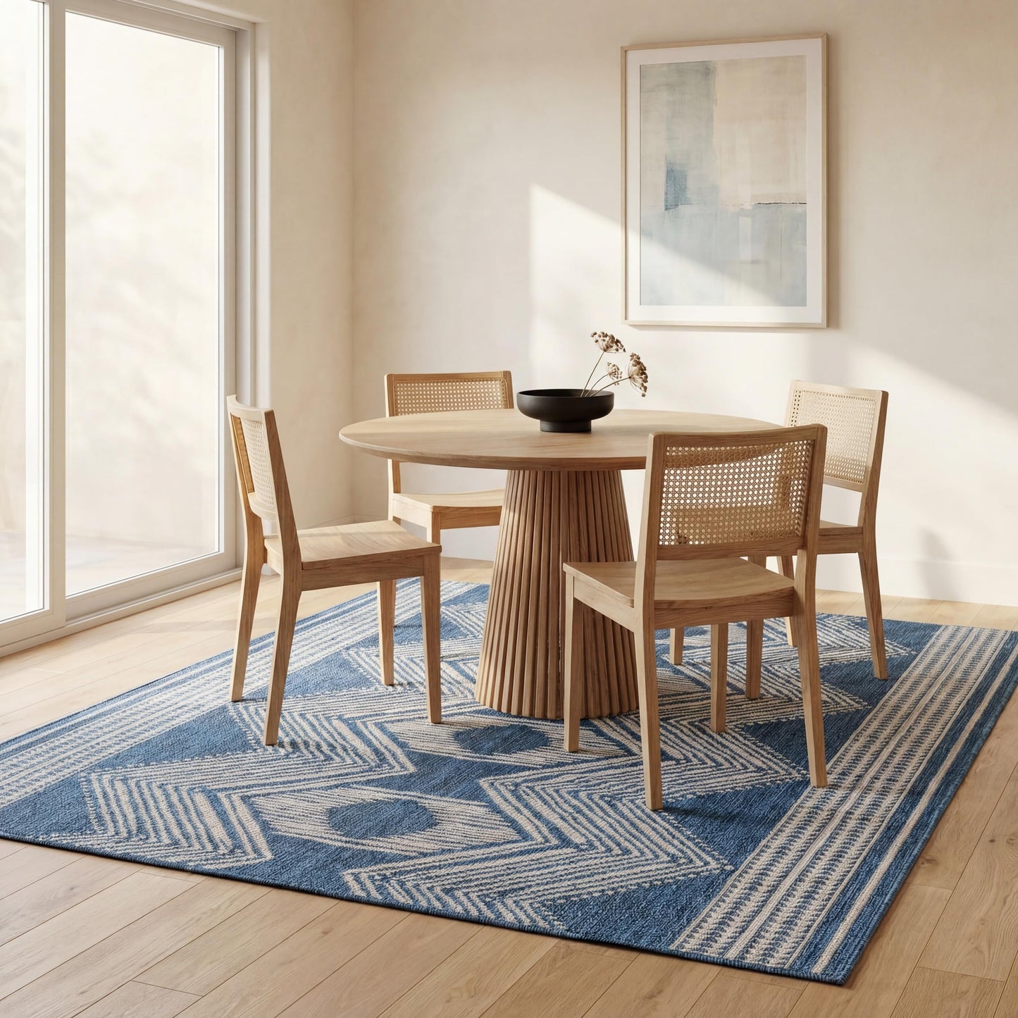 Nuloom Ranya Blue/Ivory, 4' x 6', Tribal Geometric, Soft and Cozy, High Traffic, Stain Resistant, Easy Clean, Durable Area Rug for Indoor/Outdoor Patio, Deck, Porch, Garden, Courtyard