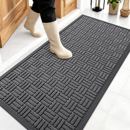 OLANLY Front Door Mat Outside Entrance 47x23, Absorbent, Heavy Duty Sturdy Natural Rubber Doormat Indoor Outdoor, Stain and Fade Resistant, Non-Slip Backing Low Profile Floor Mat for Entryway, Grey