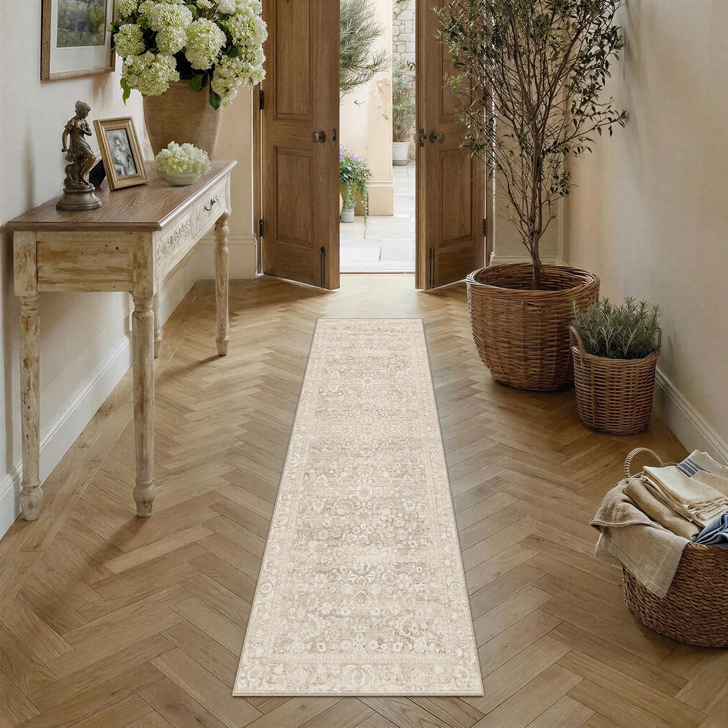Berthmeer Washable Runner Rug 2x6, Non Slip Low Pile Thin Hallway Kitchen Laundry Room Runners Beige