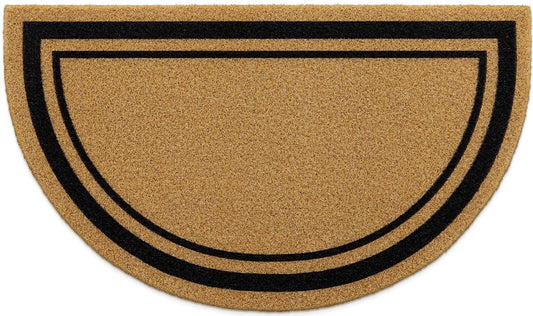 OLANLY Half Circle Front Door Mat, Low Profile Doormat, Stain and Fade Resistant, Easy to Clean, for Indoor and Outdoor Entrances, Patio Porch or Entryway, Brown (30x17 Inch, Classic Border)