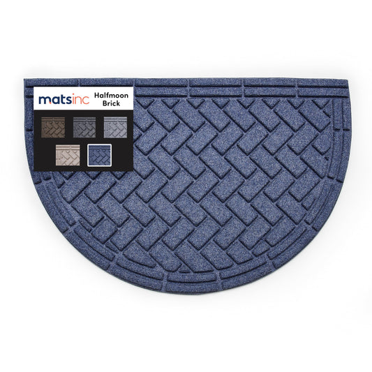 MATSINC Artisan Entry Front Door Mat - Rubber Back Indoor Outdoor with Half Moon Brick Design, Water Absorbing Welcome Front Door Mat Outside Entrance Made in The USA, 2' x 3'(Blue)