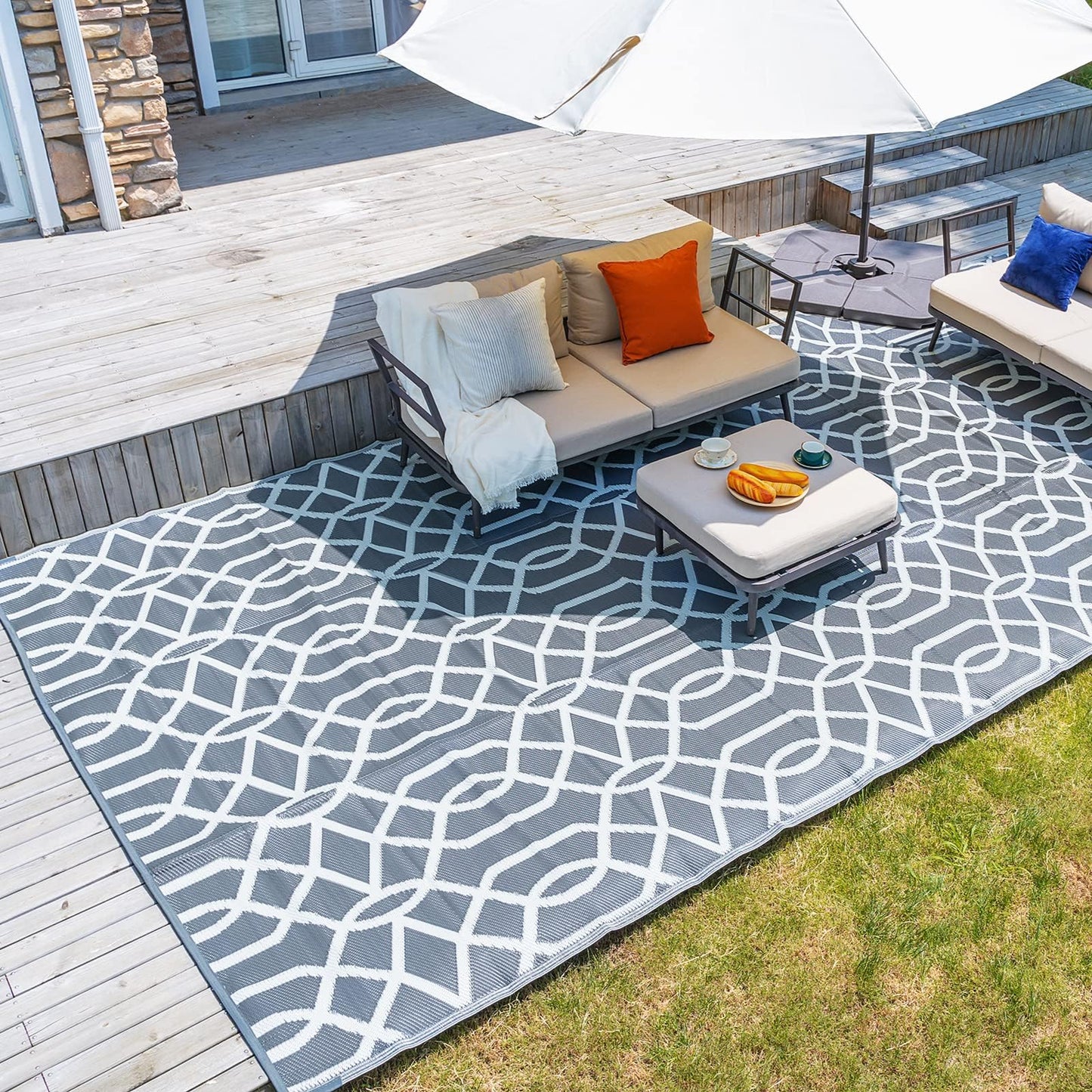 wikiwiki Outdoor Rug, 6x9ft Waterproof Reversible Mat Indoor Outdoor Rugs Carpet, Small Area Rug Plastic Straw Rug for Patio Deck Balcony Pool RV Camping Beach Picnic, Grey, Rugscape Series