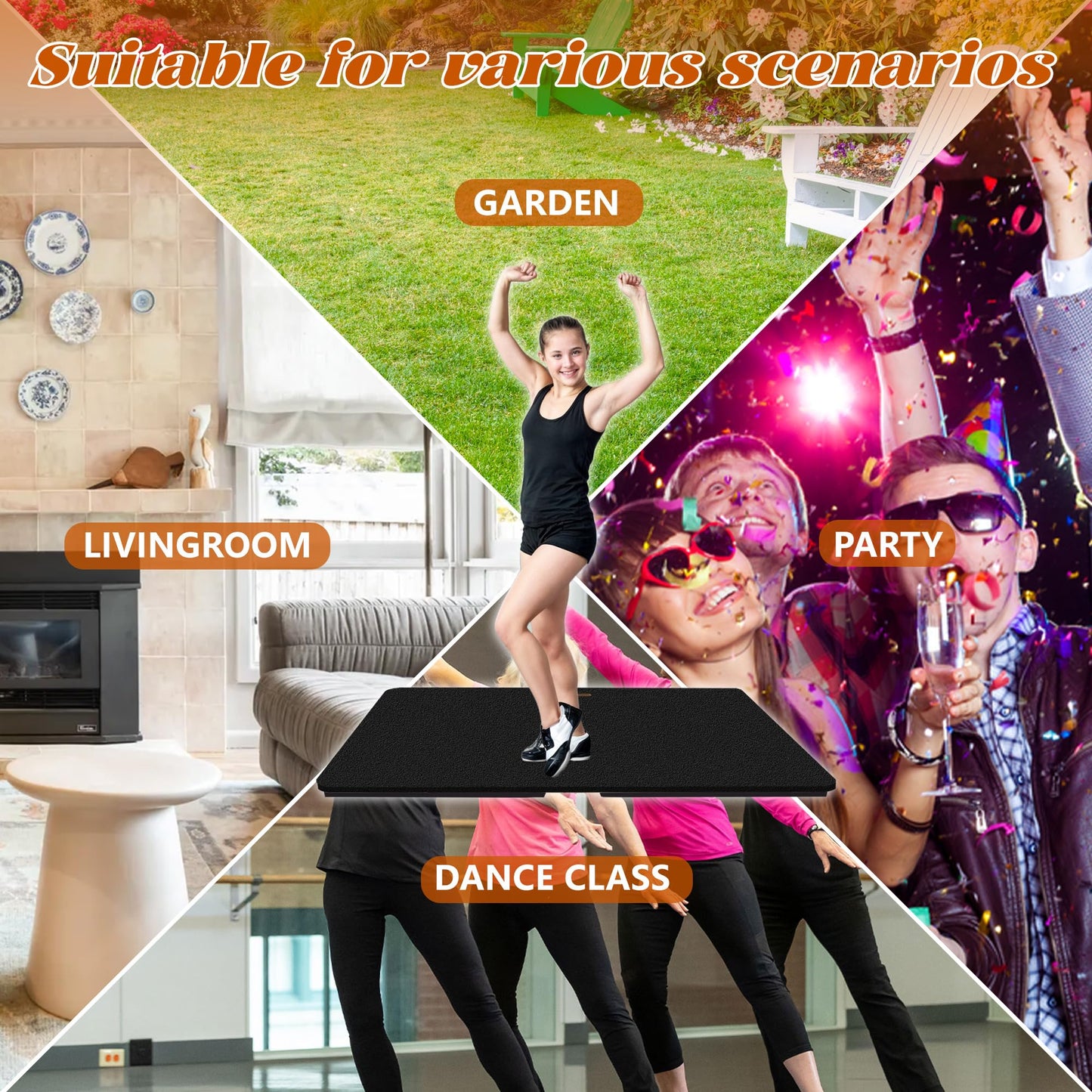 koretech Tap Dance Floor, Portable Tap Dancing Practice Board, Professional Tap Board for Tap Dancing, 48'' L x 27'' W, Black