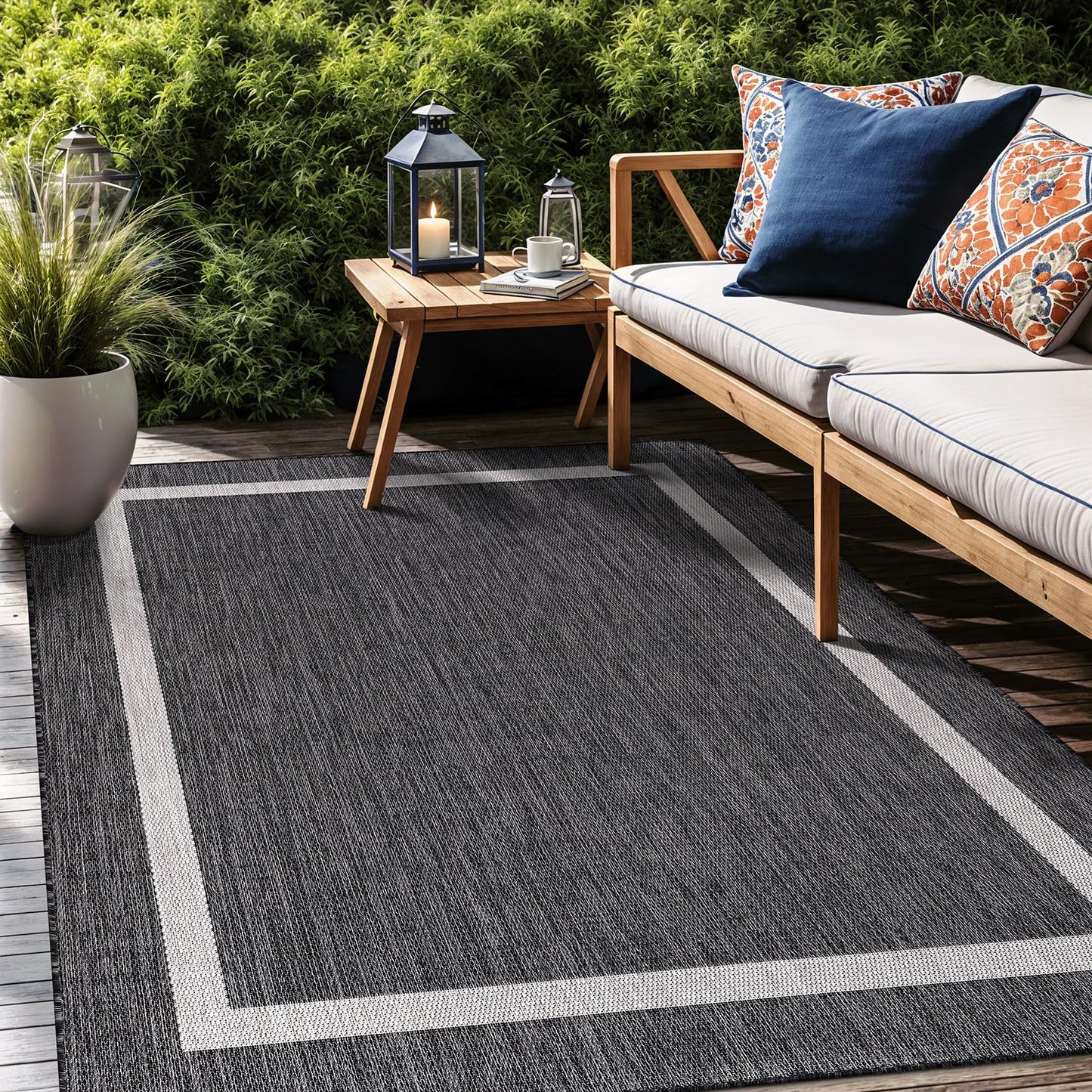 Luul Home Bordered Outdoor Rug 10x14 Washable Outside Carpet for Indoor Patio Porch Waterproof Easy Cleaning Non Shedding Area Rugs Gray 10 x 14