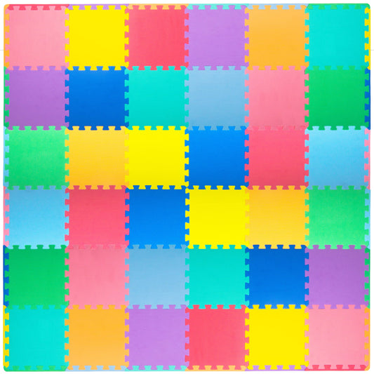 ProSource Baby Play Mat, Soft Foam Floor Tiles for Kids, Interlocking EVA Panels for Playpen Use, Crawling Development Surface, Safe Non-Toxic Toddler Flooring, 36 Tiles, Multicolor