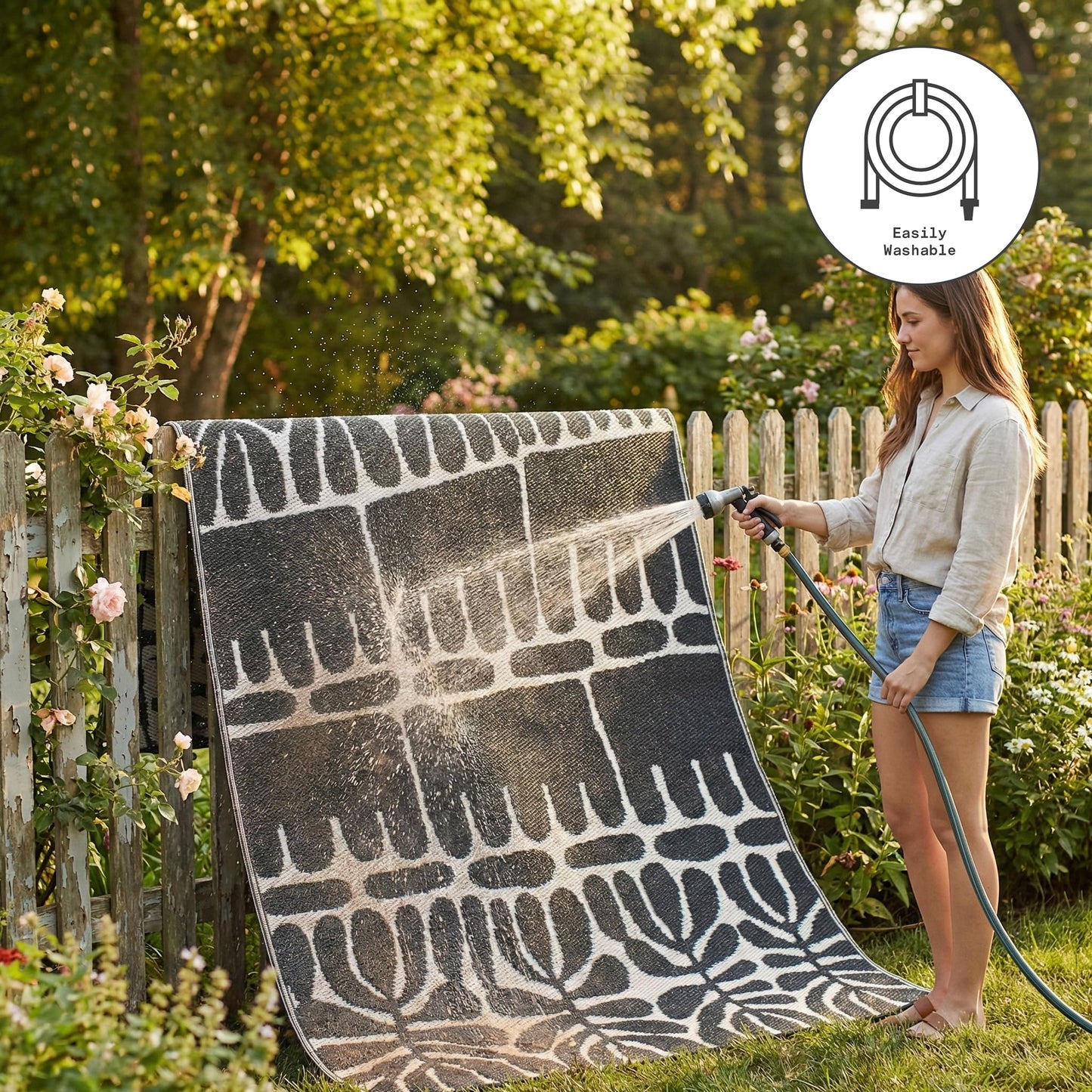 Fab Habitat Outdoor Rug - Waterproof, Fade Resistant, Crease-Free - Premium Recycled Plastic - Tribal, Black & White - Large Patio, Deck, Sunroom, Camping, RV - Serowe - Black - 5 x 8 ft