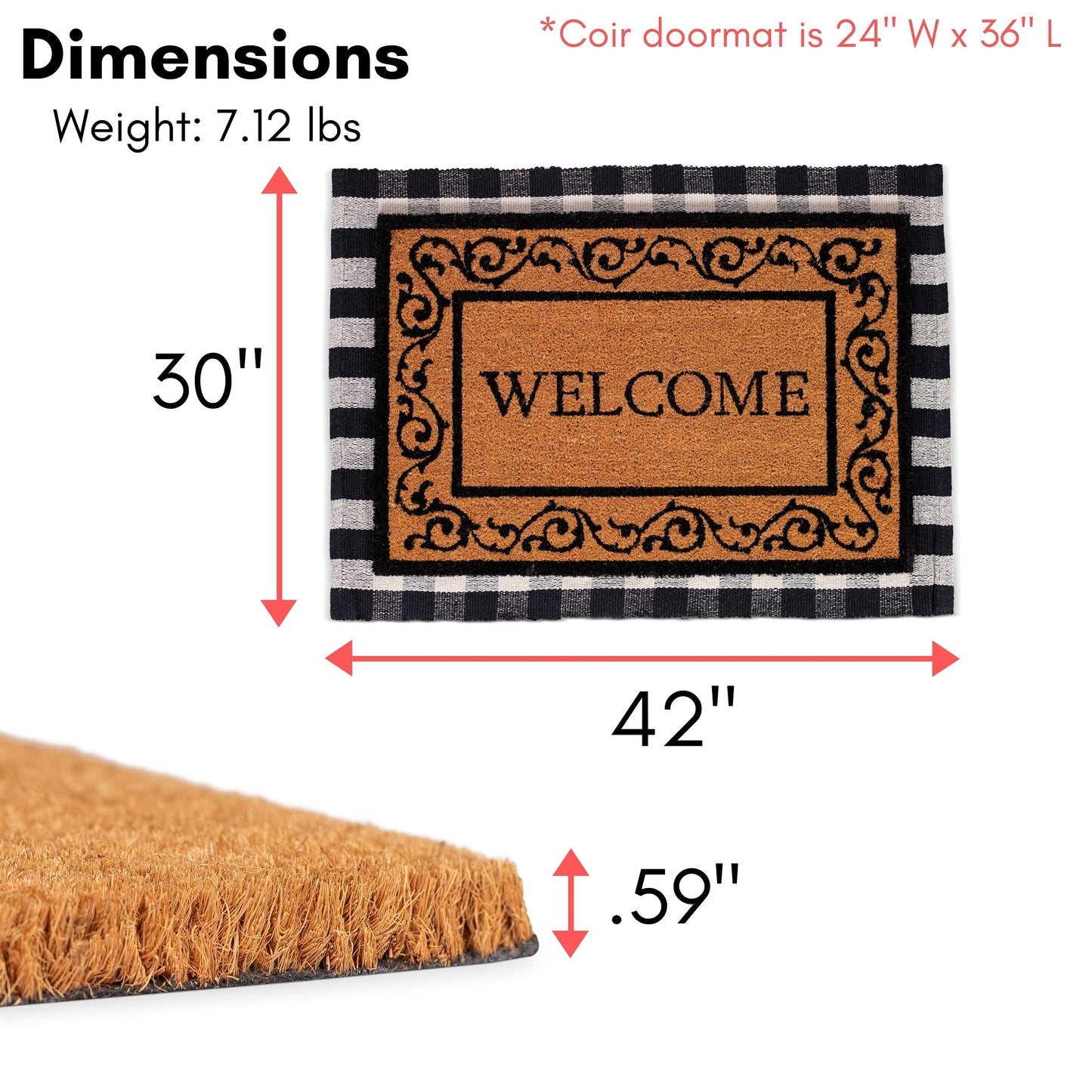 BIRDROCK HOME Layered Welcome Mat with Scroll Border - Durable Vinyl Backed Outdoor Doormat - Non-Slip Front Door Entryway Rug - Weather Resistant Exterior Mat for Porch, Backdoor - 30"" x 42"" "