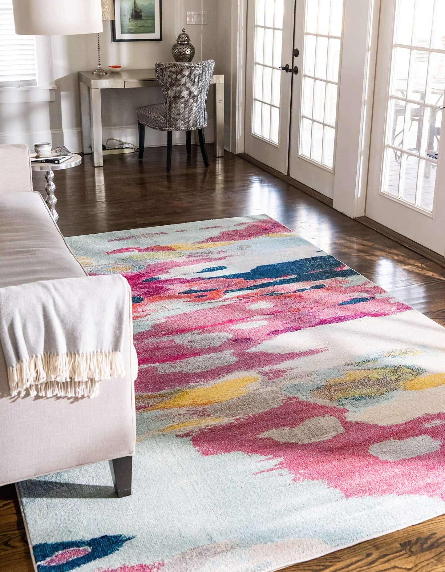 Unique Loom Estrella Collection Light Colors, Abstract, Modern, Vibrant Area Rug (3' 3 x 5' 3 Rectangular, Pink/Ivory)