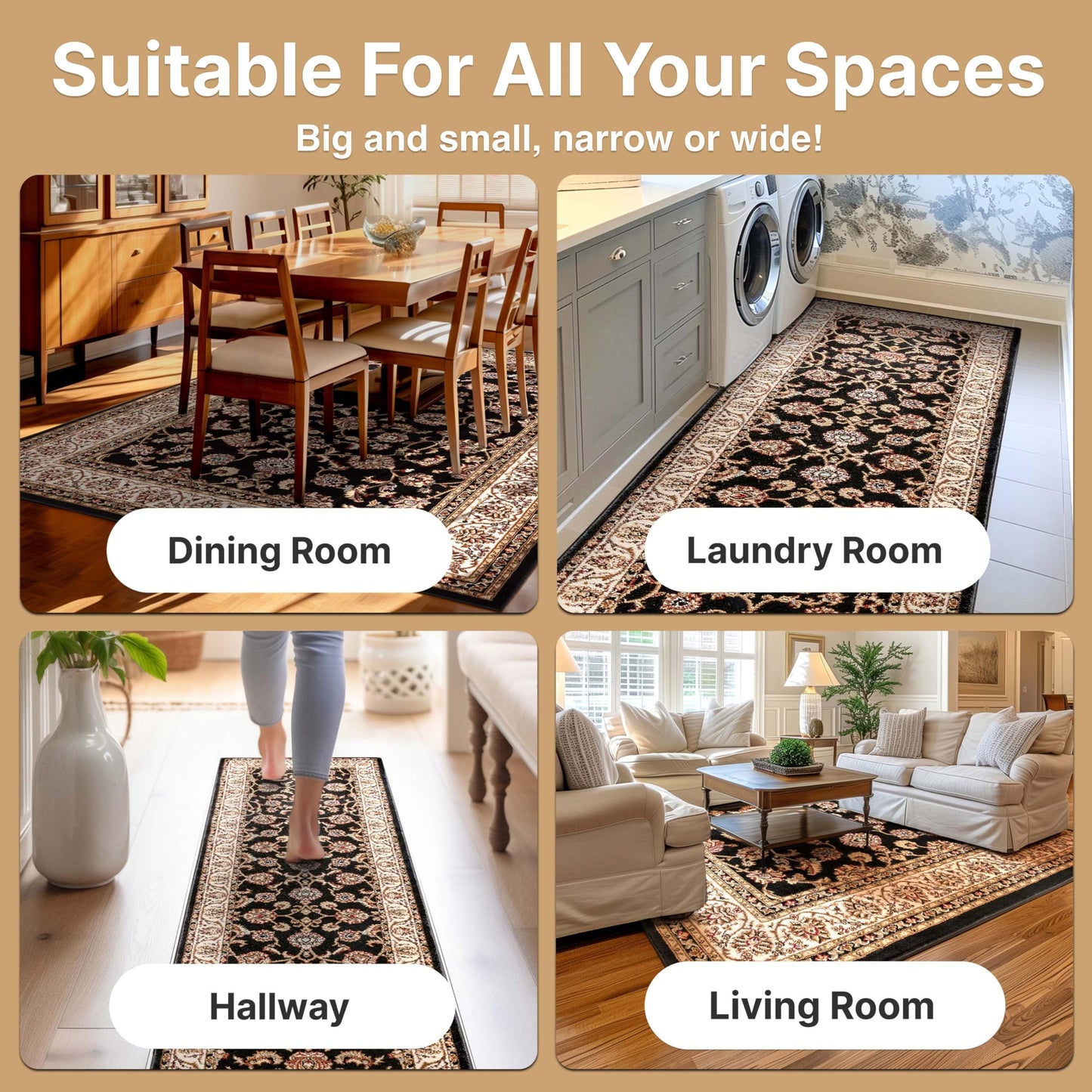 Well Woven Barclay Collection Sarouk Black 8x10 Area Rug - for Living Room, Bedroom, and Dining Room