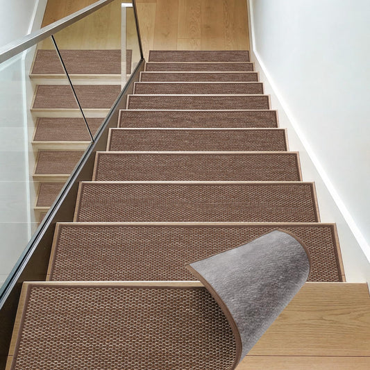WICHEMI 9"x30"Stair Treads Non Slip Indoor, 15 Pack Stair Runner Carpet, Stair Covers for Wood Stairs with Reusable Adhesive for Kids Seniors Pets, Brown