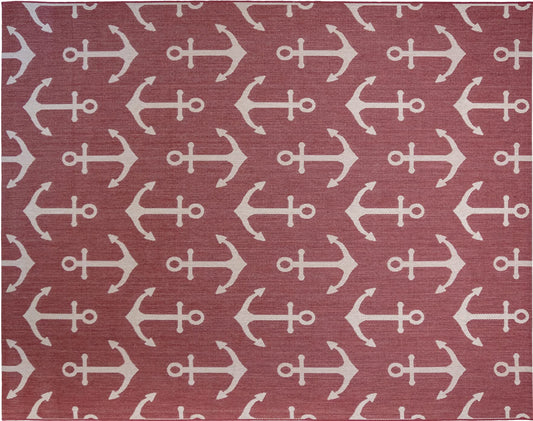 Gertmenian Indoor Outdoor Area Rug, Classic Flatweave, Washable, Stain & UV Resistant Carpet, Deck, Patio, Poolside & Mudroom, 9x13 Ft Extra Large, Anchor, Red