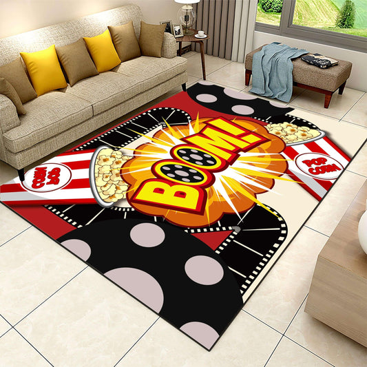 Puyosvr Cartoon Movie Area Rug,6x8ft,3D Cinema Object Patterned Carpet,Popcorn Theme Rugs,Kitchen Interior Non-Slip Washable Carpet Suitable for Restaurant Nursery Home Theater