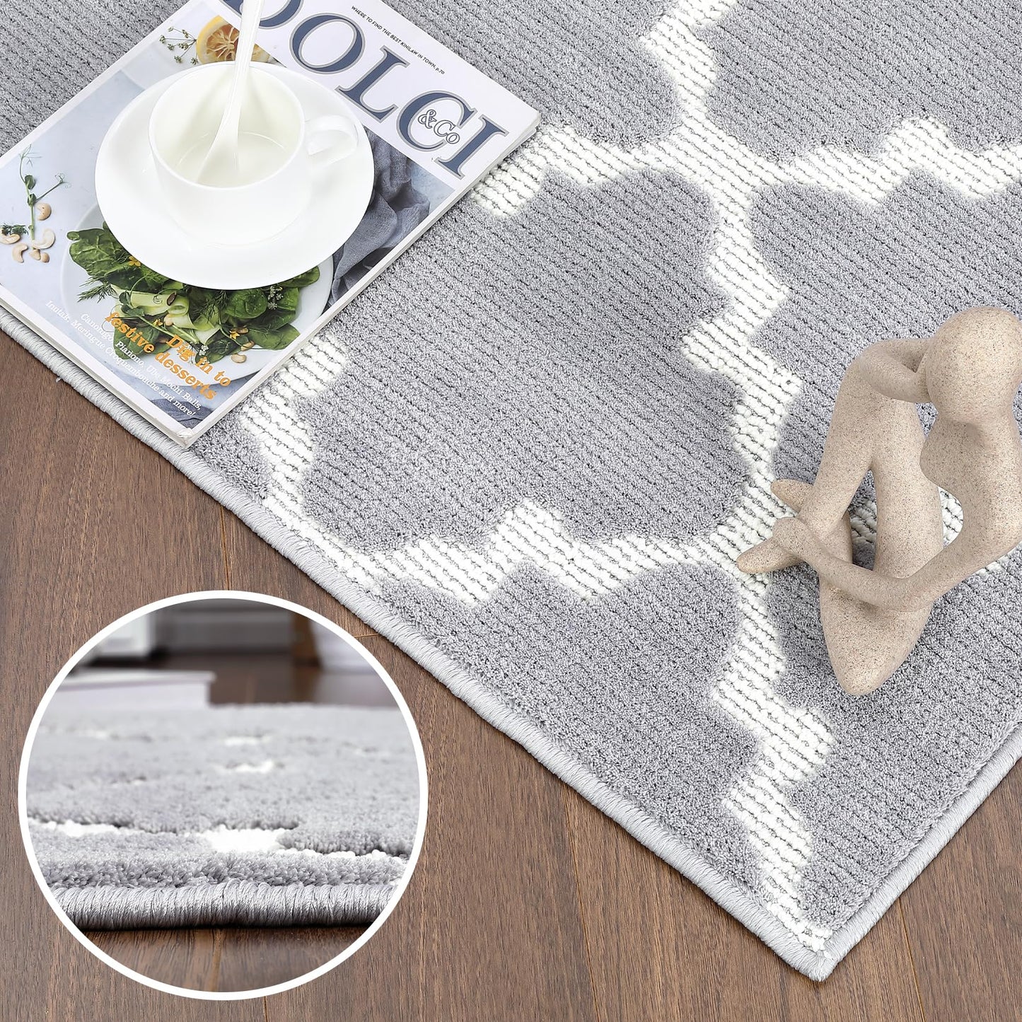 dainslef Living Room Rug 4x6 Shaggy Textured Rugs Indoor Soft Modern Trellis Throw Rugs Non-Shedding Non Slip Accent Rug Diamond Lattice Floor Carpet for Bedroom Nursery Kids Room Home Office Grey