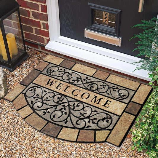 New Large 36"x24" Heavy Duty Welcome Mat Outdoor with Non-Slip Rubber Backing - Durable Outdoor Door Mat for Front Door Entrance, Garage, Patio & High Traffic Areas - Stone Scroll Design（Brown）