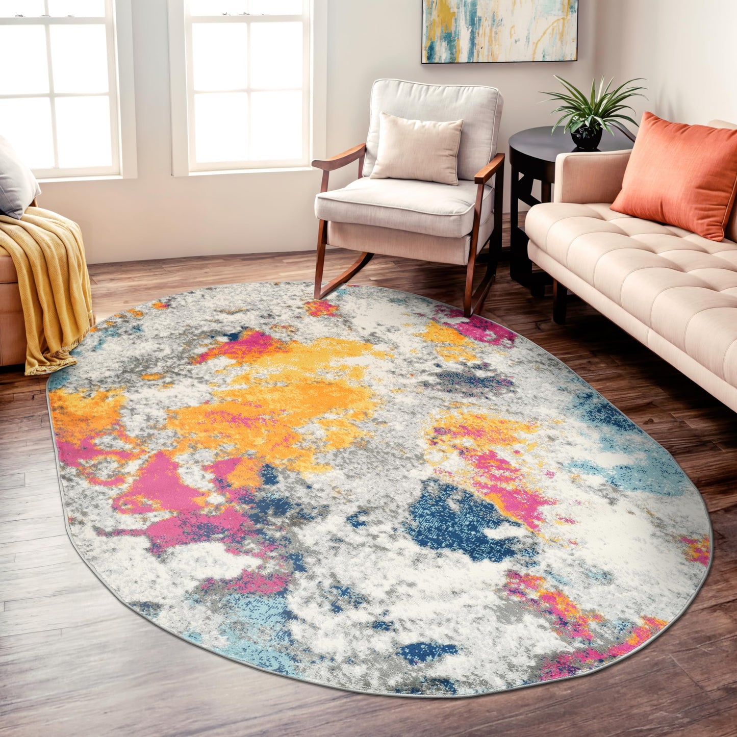 Rugshop Sky Collection Modern Abstract Oval Area Rug 5' x 7' Multi
