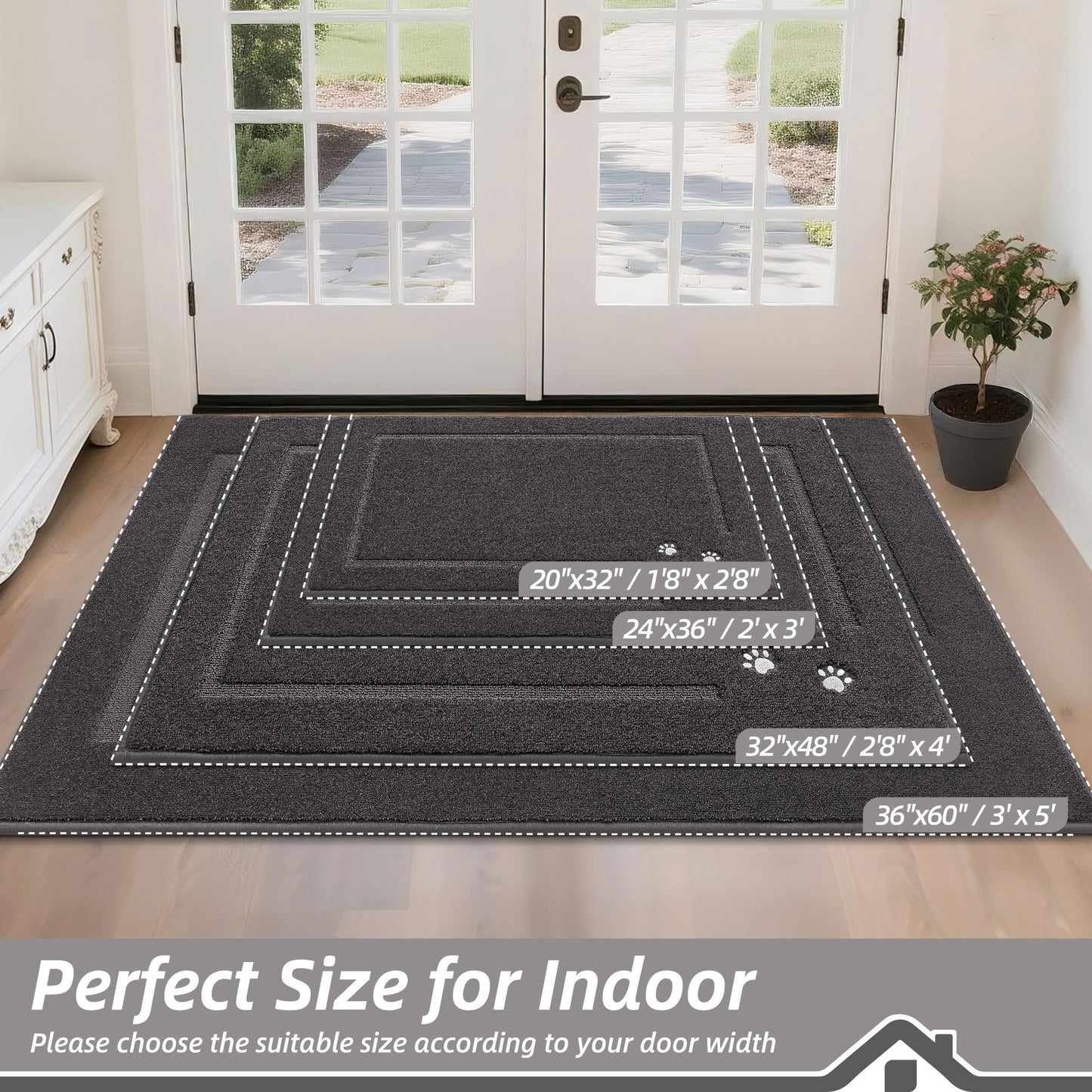 BEQHAUSE Dog Door Mat for Mud Paws Dirt Trapper Doormat Non-Slip Entryway Rugs Absorbent Welcome Mat Washable Indoor Floor Mat Low-Profile for Front Door, 20" x 32", Dark Grey
