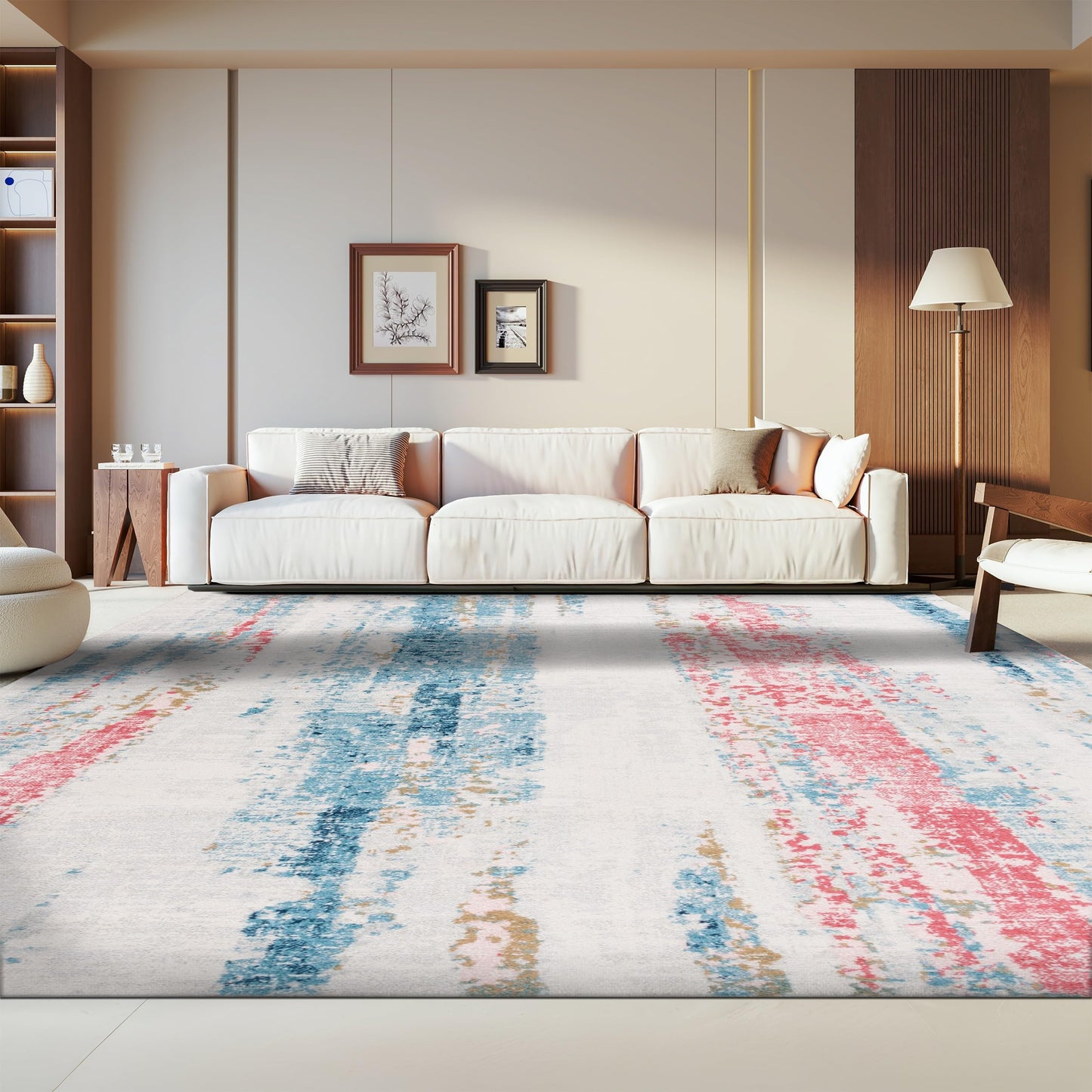 SAFAVIEH Madison Collection 8' x 10' IvoryBlue MAD640A Modern Abstract Distressed Non-Shedding Living Room Bedroom Area Rug