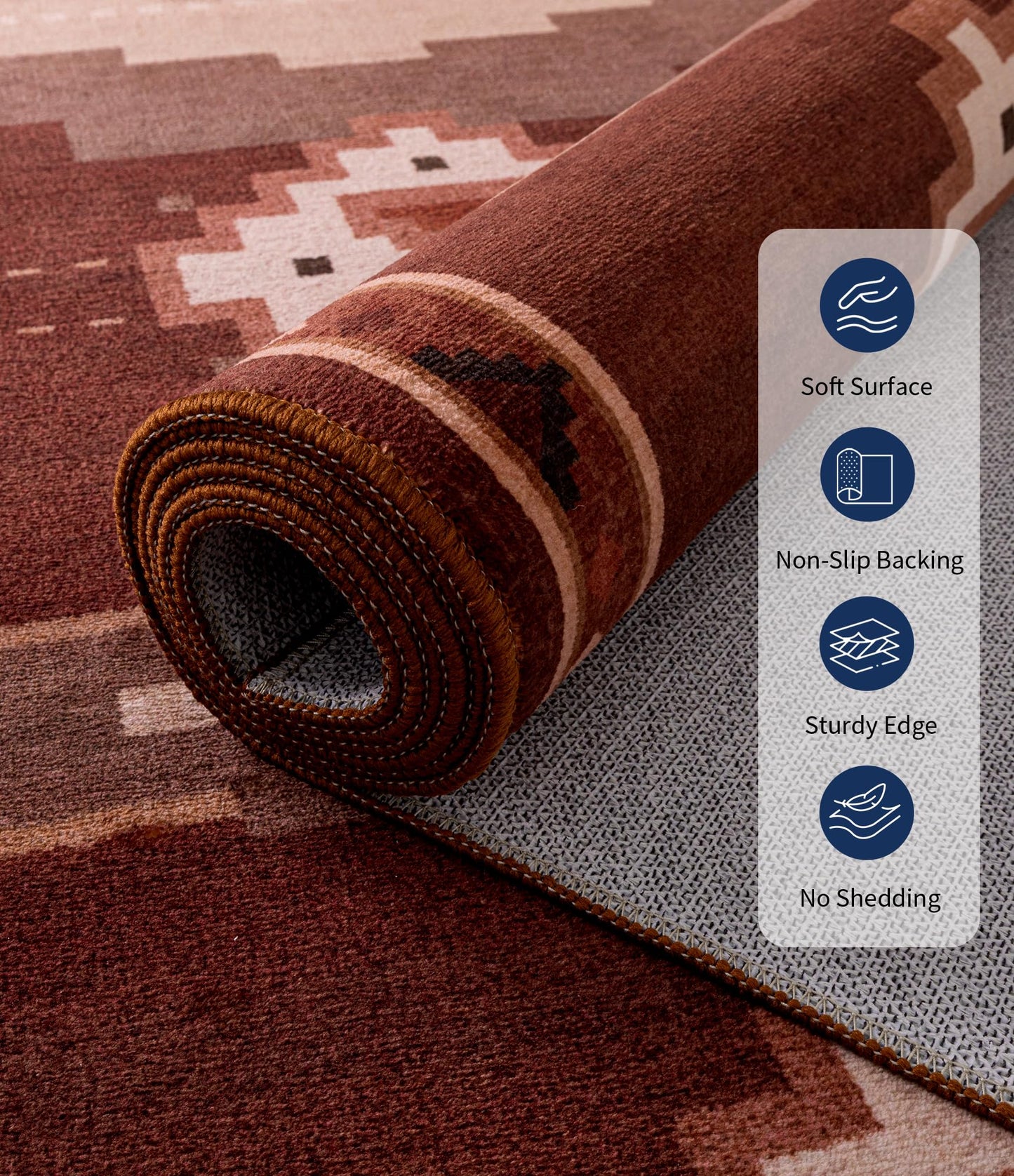 YIHOUSE Southwestern Rustic 5x7 Area Rug, Mid Century Modern Rug Soft Non-Slip Washable Navajo Rugs for Living Room, Bedroom, Dining Room (Brown/Red, 5'x7')
