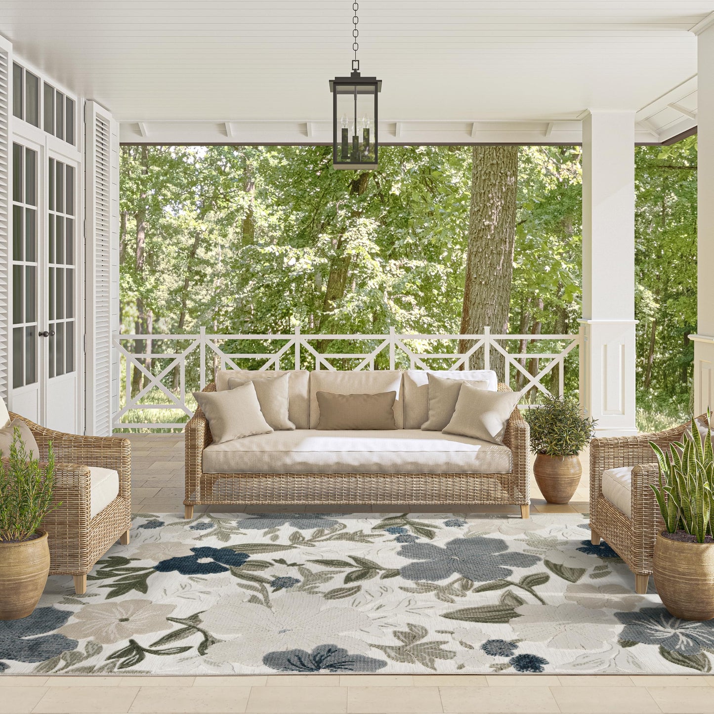 Abani Blue Area Rug – 5' x 8' – Sakura Collection – Floral Pattern – Easy to Clean – Durable for Patio, Living Room, or Sunroom, Pet & Child Friendly