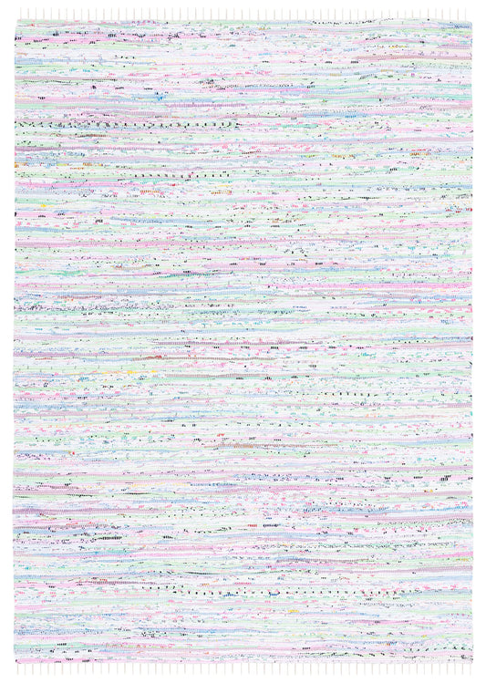 SAFAVIEH Rag Rug Collection Area Rug - 5' x 7', Light Green & Multi, Handmade Boho Stripe Cotton, Ideal for High Traffic Areas in Living Room, Bedroom (RAR125D)