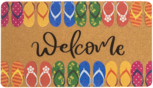 CXQRR Welcome Matt Outdoor Entrance Doormat Hello-Summer Coloful Flip-Flops Door Mat for Front-Door-Entry Decor Non-Slip Seasonal Coir Door Mat 17x30