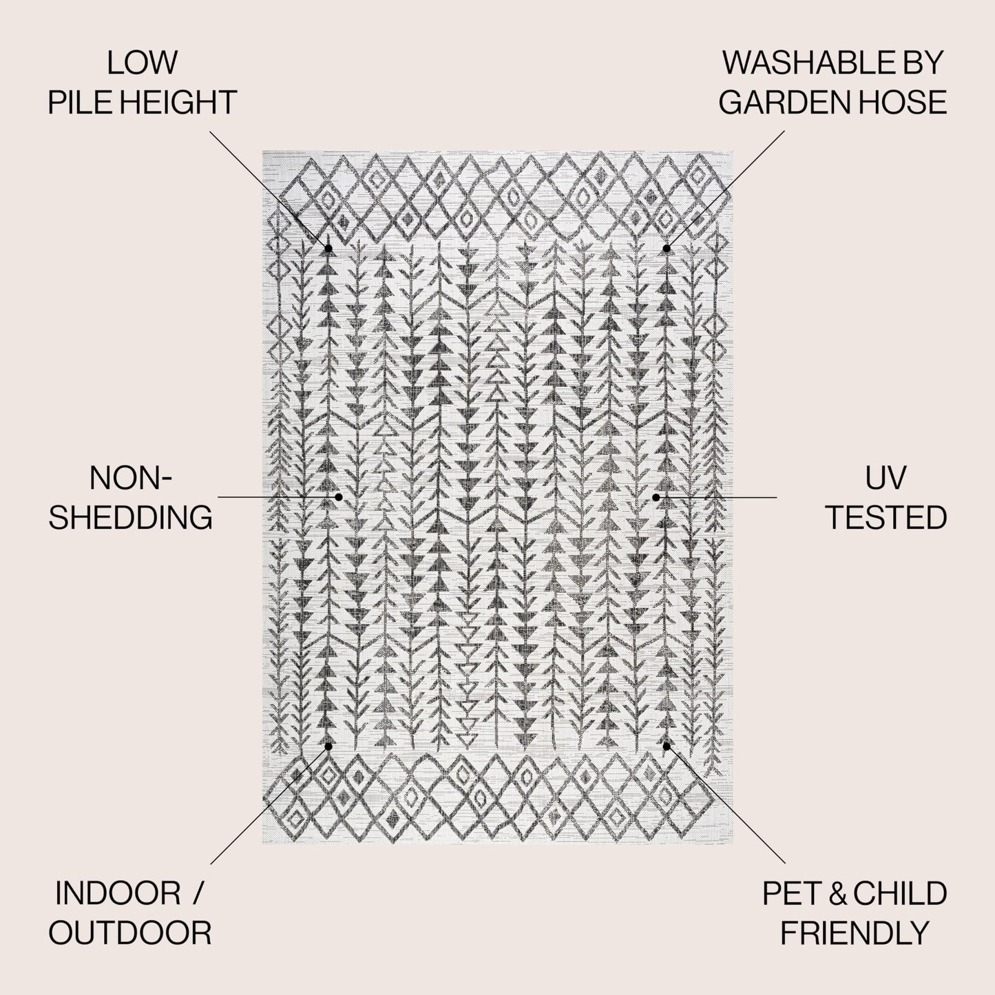 JONATHAN Y Bohemian Geometric Indoor Outdoor Area Rug 4X6 Ivory/Black, Tokay for Backyard, Patio, Porch, Easy-Cleaning, High Traffic, Pet-Friendly, Non-Shedding (SMB132D-4)