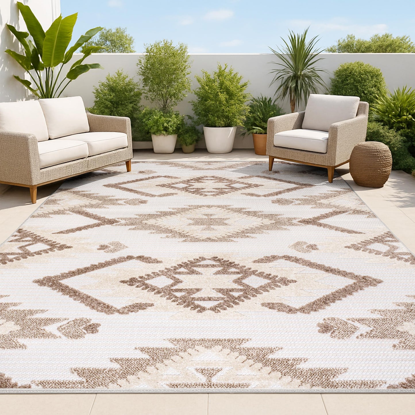 JONATHAN Y Neutral Diamond Kilim Indoor Outdoor Area Rug 3X5 Brown/Ivory, Sumak High-Low Pile for Backyard, Patio, Porch, Easy-Cleaning, High Traffic, Pet-Friendly, Non-Shedding (SBH107C-3)