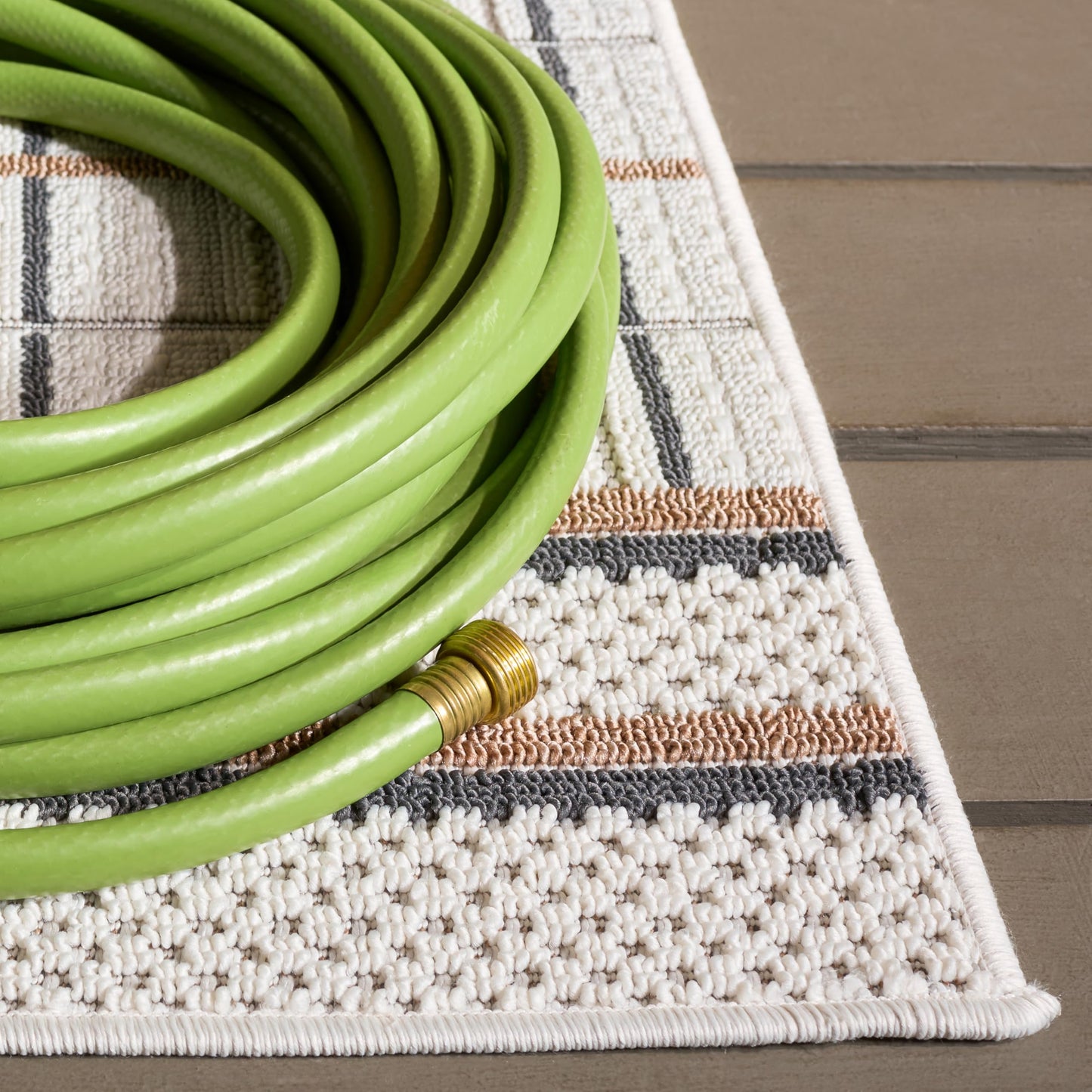 SAFAVIEH Washable Rug Outdoor Veranda Collection - 2'2" x 9' Runner, Ivory & Beige, Weather Resistant & Washable, Ideal for Patio, Backyard, Mudroom, Deck, Dining Space (VER592A)