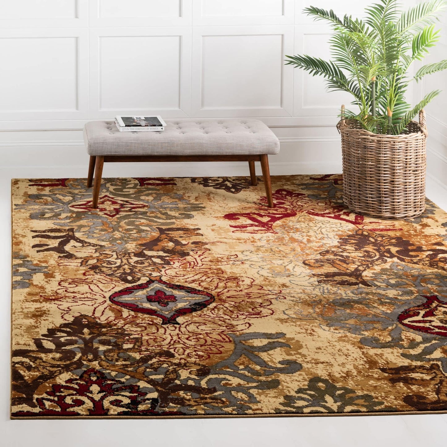 Unique Loom Barista Collection Area Rug - Congencis (7' 10" Square, Beige/ Blue)