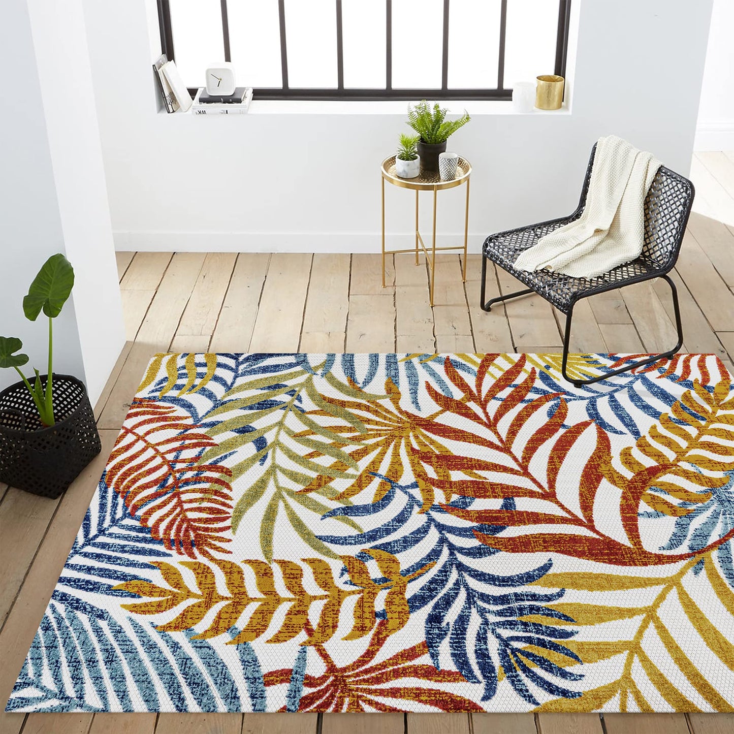 JONATHAN Y Tropics Palm Leaves Indoor Outdoor Area Rug 8X10 Cream/Orange, Boho for Backyard, Patio, Porch, Easy-Cleaning, High Traffic, Pet-Friendly, Non-Shedding (AMC100B-8)