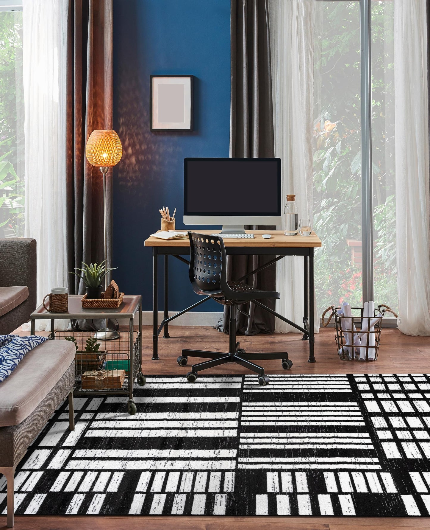 Rugshop Modern Black and White Geometric Area Rug Non-Shedding, Low Pile Indoor Carpet for Living Room, Bedroom, Office – Contemporary Abstract Pattern 4' x 6'