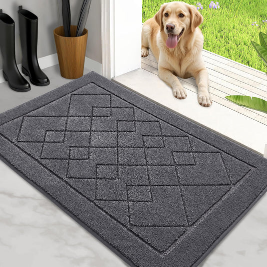REFETONE Dirt Trapper Door Mat 20" x 32", Washable Indoor Doormat Rubber Backing Non Slip, Resist Dirt and Absorbent Entrance Mat, Low Profile Inside Floor Mats for Front Back Door and Entryway, Grey